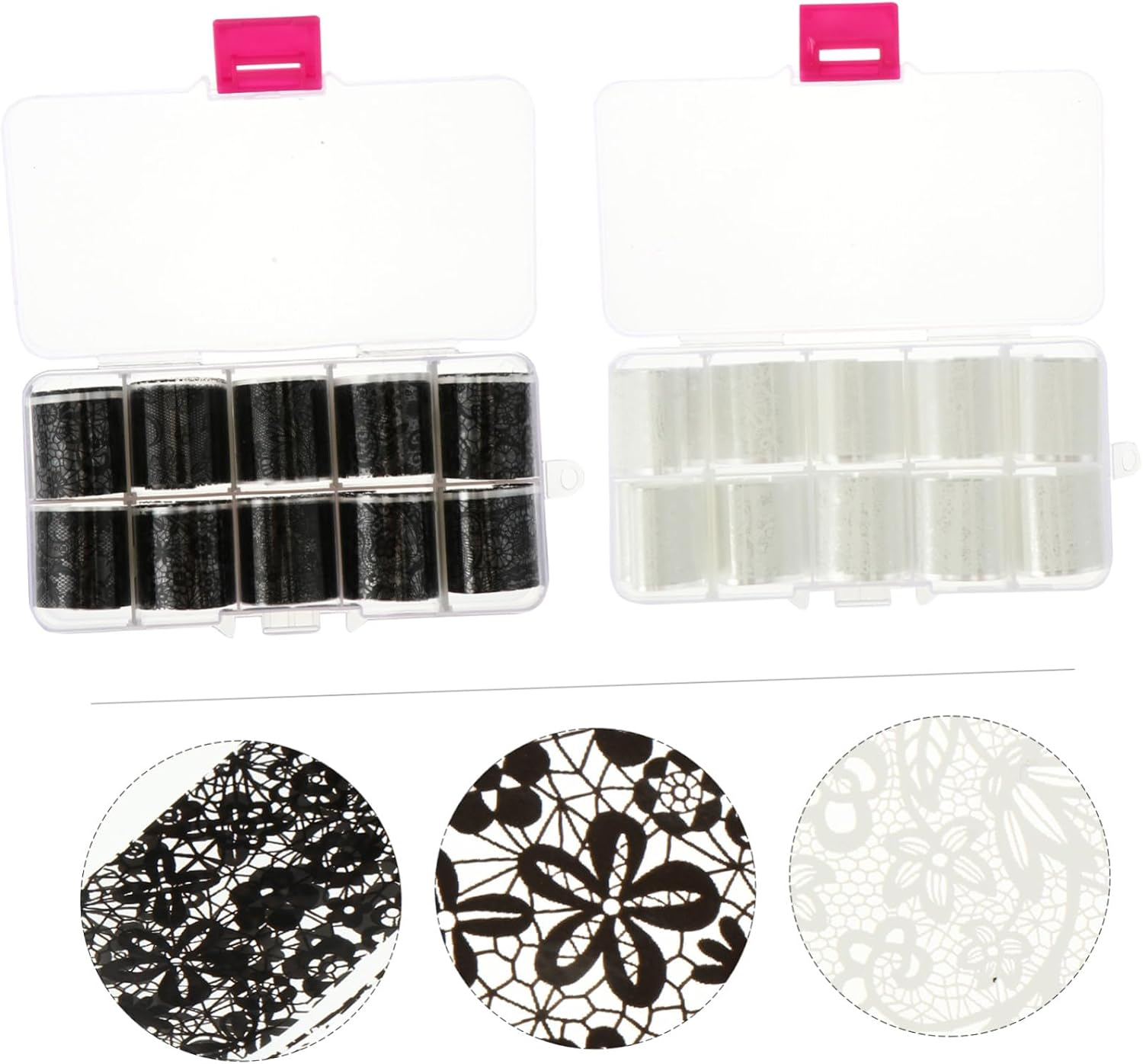 DECHOUS 2 Boxes Artificial Nails with Black and White Lace Nail Decorations DIY Fake Fingernails Full Coverage Easy Trim for Women image number 5