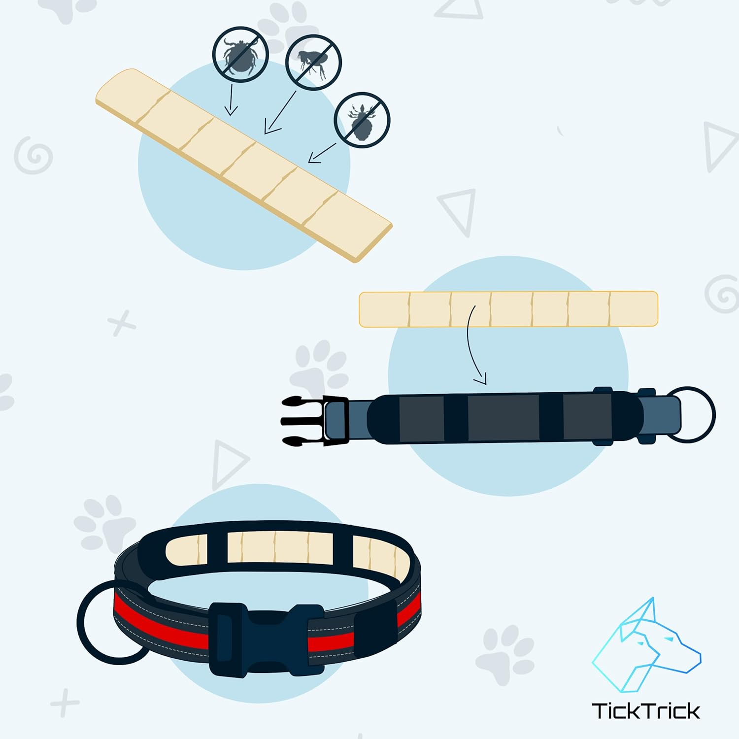 Ticktrick Dog Collar with Integrated Tick Tape Holder - Training Collar for Dogs Made of Durable Nylon - Reflective - S-XL - Black, Red, Blue - for Small & Large Dogs (Red, XL) image number 1