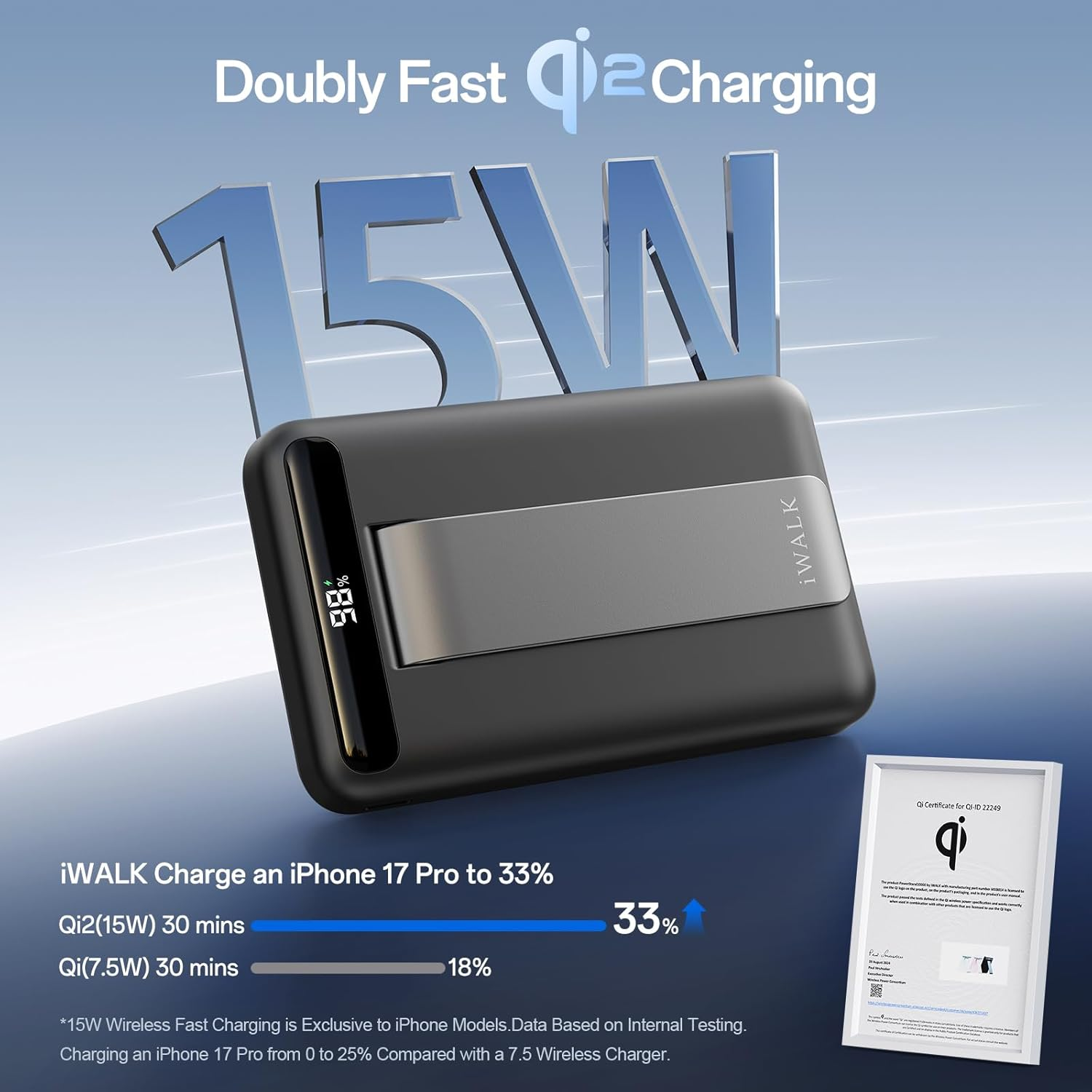 Iwalk Qi2 Certified 15W Magnetic Wireless Power Bank, 10000Mah Portable Charger with Adjustable Stand & LED Display, Fast Charging for Iphone 16/15/14/13/12 Pro/Pro Max/Plus/Mini - White image number 6
