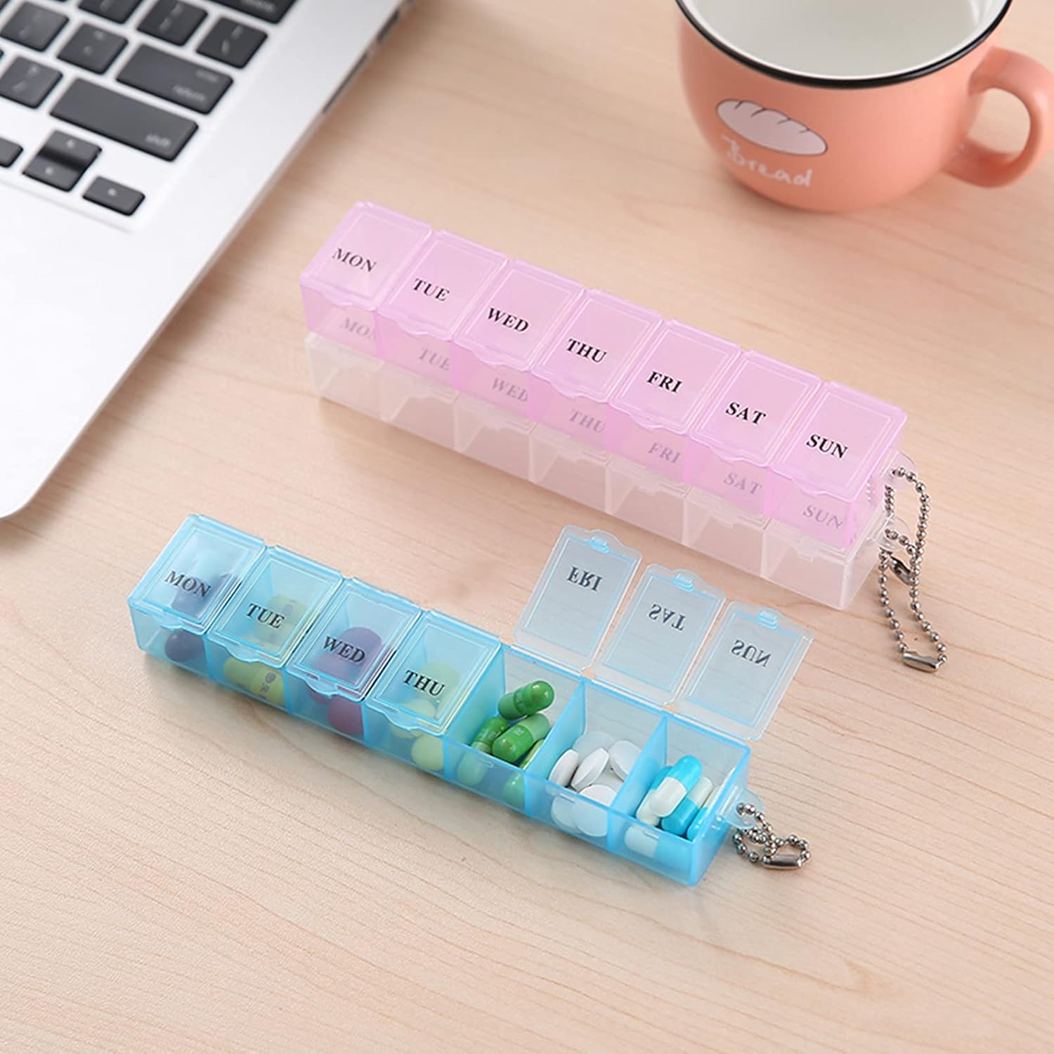 2 PCS Weekly Pill Organizer 7 Day Pill Box Organizer Medicine Box Tablet Dispenser Organiser Storage Case Portable Travel Pill Box Travel Medicine Organizer for Vitamin Fish Oil Supplements Medication image number 1