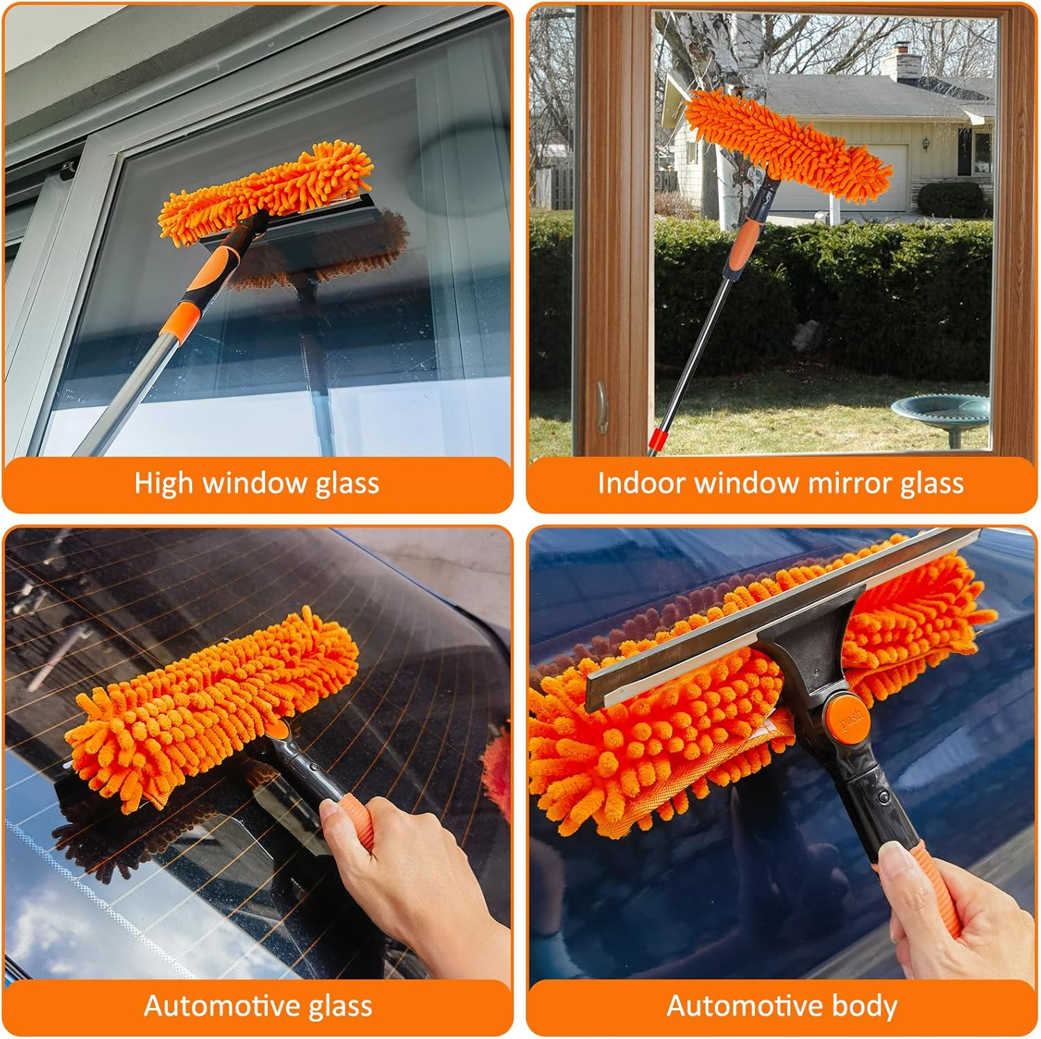 20+ Feet Reach 2 in 1 Window Washing Squeegee & Duster with 3-14 Ft Spliceable Extension Pole // Window Cleaning Tool & Window Washer Squeegee for Home Indoor Outdoor Window Washing image number 6