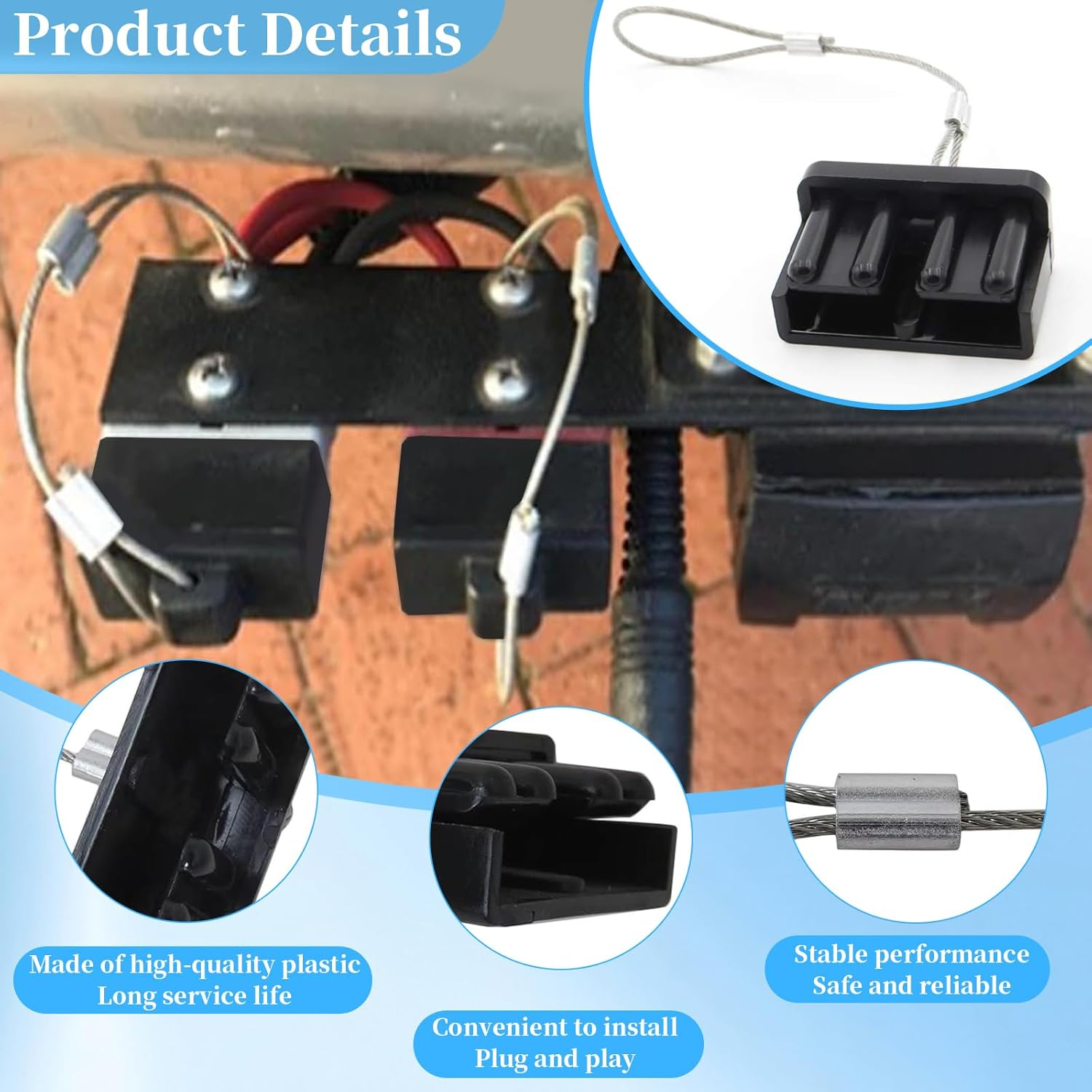 4 Pieces Dust Covers for Anderson Plug Connectors, Heavy-Duty 50AMP Battery Connector Protectors with Rope, Secure Durable Dustproof Caps, Power Battery Plug Protective Cover Sheath (Black) image number 5