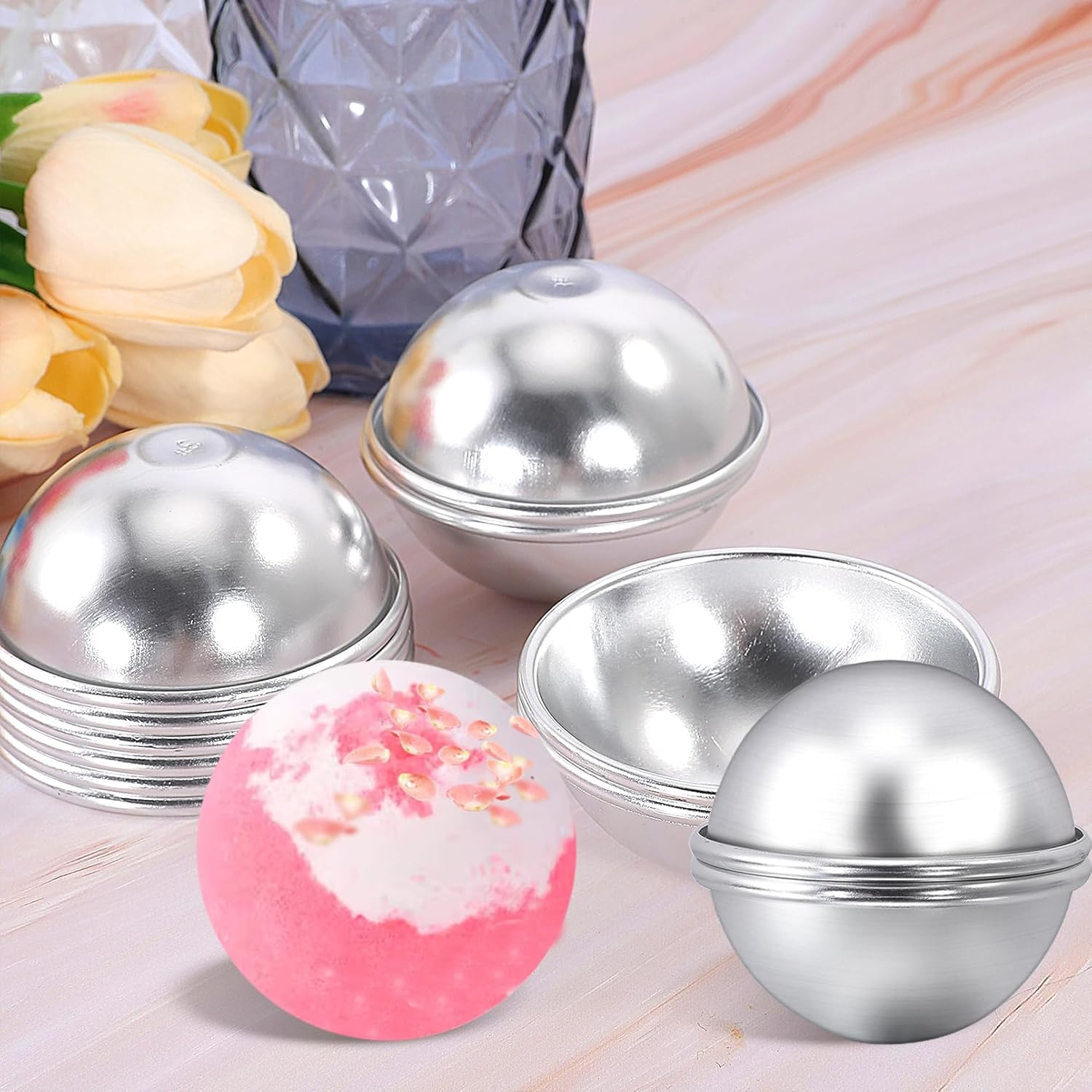 EOGRFW 6 Sets of 12 Bath Bomb Molds, DIY Bath Bomb Moulds, Bath Bomb Mould Set, Aluminium Bath Bomb Moulds, Soap Mould Moulds, DIY Casting Moulds for DIY Handmade Bath Bombs and Soap, 6 Balls