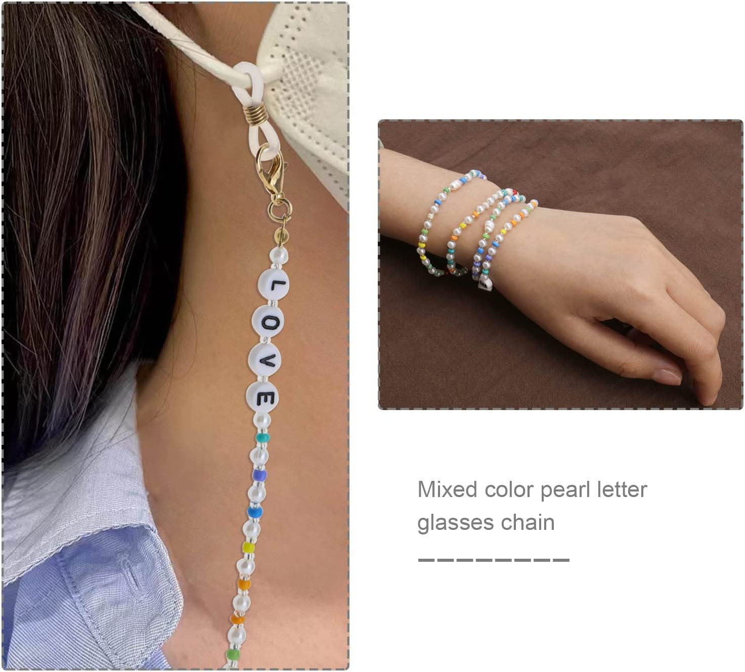 Emsea Colorful Beaded Eyeglass Chain Letter Non-Slip Reading Glasses Holder Strap Spectacles Cord Lanyard Eyewear Sunglasses Retainer for Women Girls image number 4