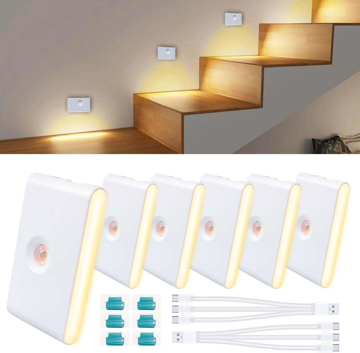 Arotelicht Motion Sensor Night Light, 6Pack Rechargeable LED Night Light Battery Powered, Magnetic Closet Light 3 Modes Auto/On/Off, Warm White Stick on Wall Light for Stair Hallway Bedroom Cabinet image number 5