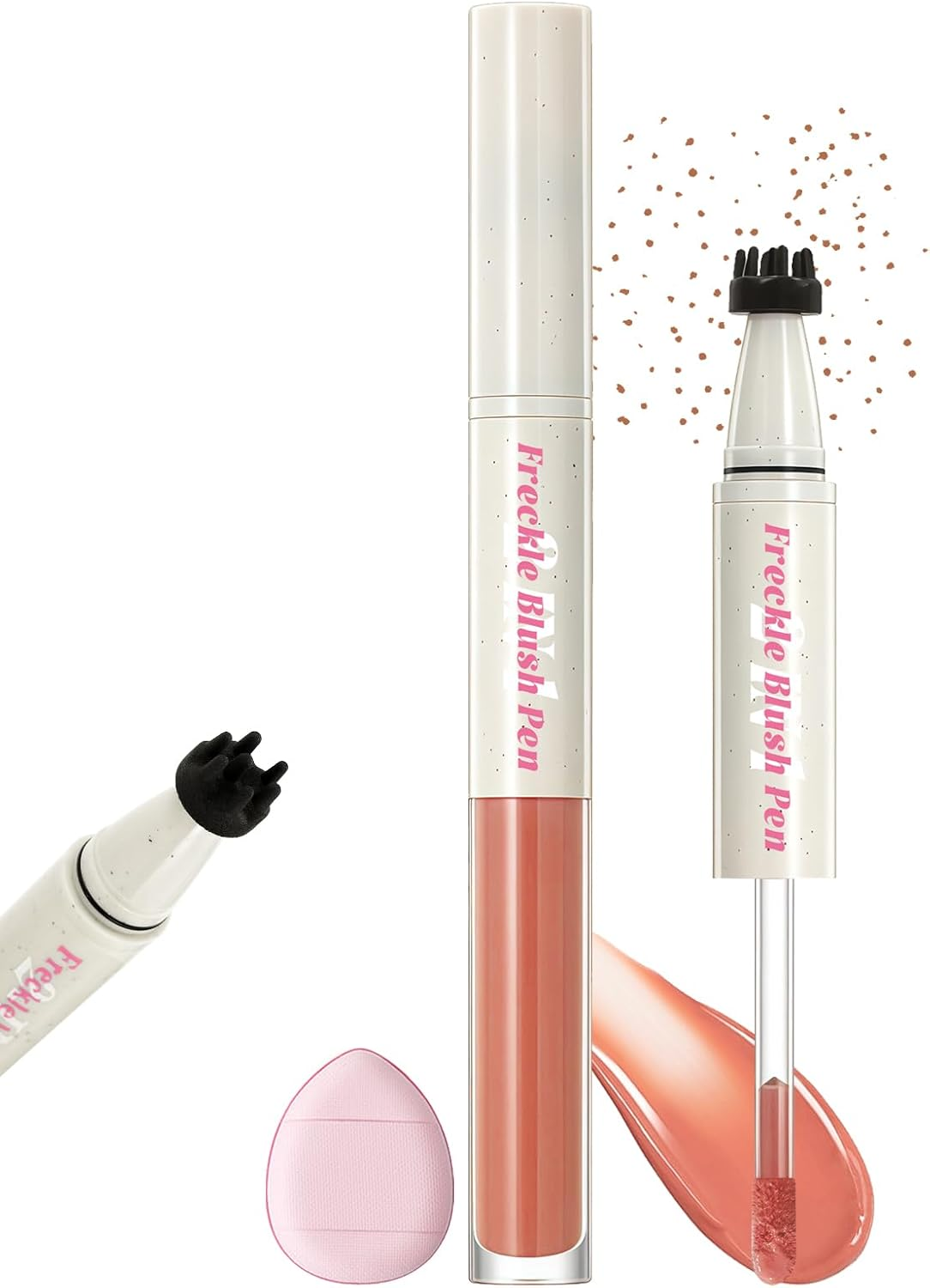 DAGEDA Blush Fake Freckle Pen,2 in 1 Faux Freckles Stamp & Liquid Blush,Natural Lifelike Make-Up Pen, Waterproof,Long-Lasting Matte Makeup,With Powder Puff(01 Light Pink)