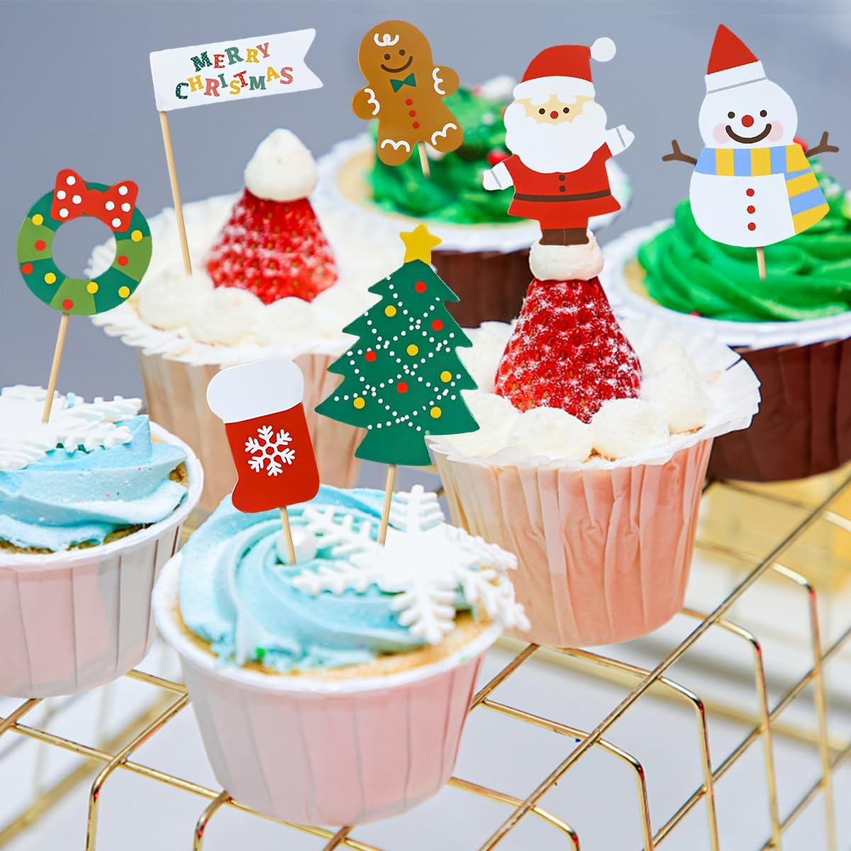 Christmas Cupcake Toppers 27Pcs Cake Decorations Toothpick Xmas Party Merry Christmas Cupcake Picks Yulefest Snowman Santa Claus Funny Cake Topper for Xmas Holiday Birthday Party Decorations (27) - 27 image number 6