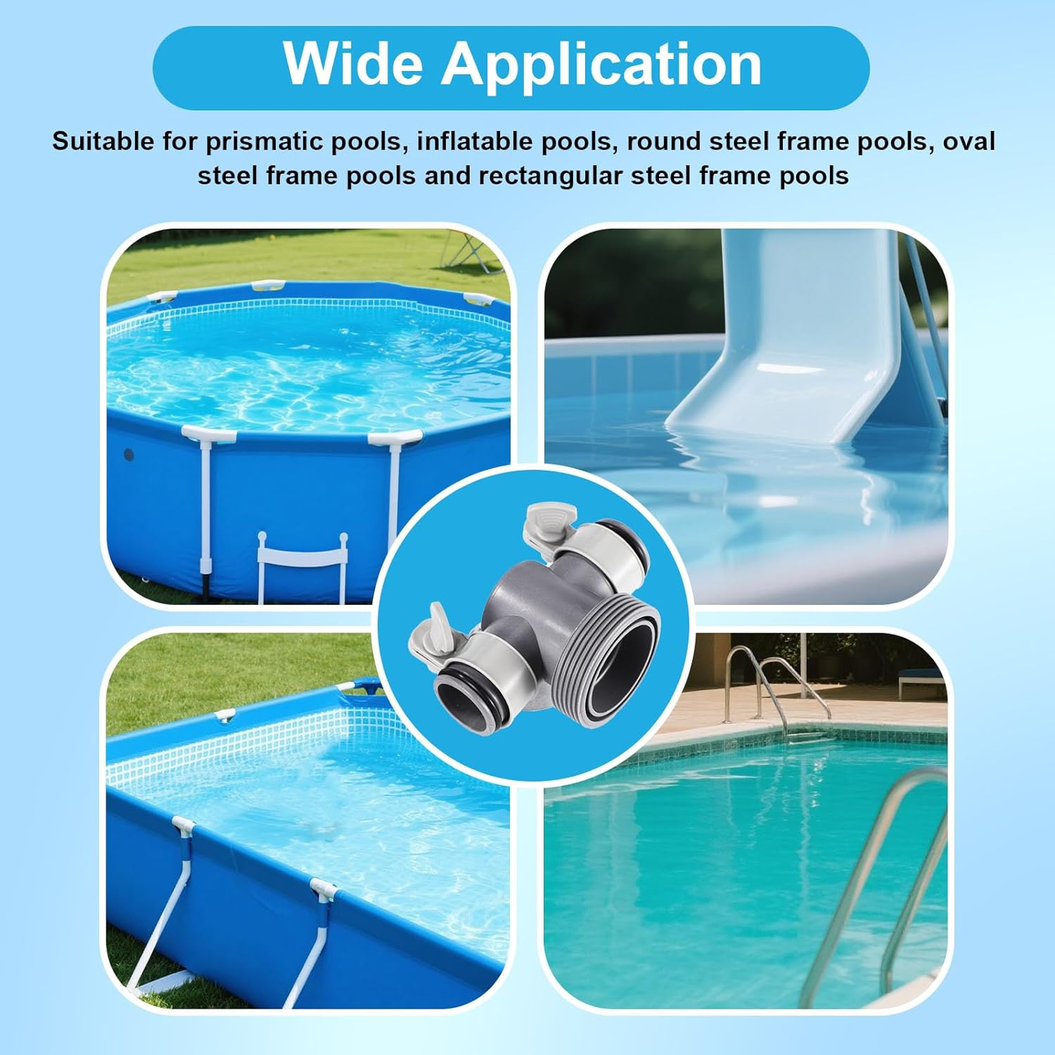 3Pcs Pool T Joint Set Compatible with Coleman & Intex P61408, 1.25In to 1.5In Pool Hose Connector with O Rings and Hose Clamps for Filter Pump Replacement Accessories image number 1