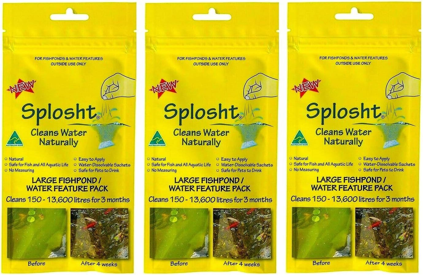 3X Splosht Large Fish Pond Natural Water Cleaner 13600L Algae Aquarium Farmer