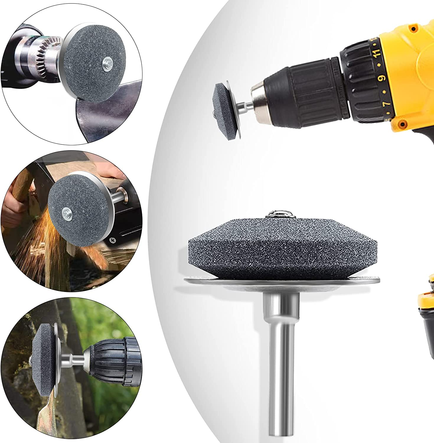 4 Pack Lawn Mower Blade Sharpener with Metal Baffle, Universal Rotary Lawnmower Blade Sharpen for Any Power Drill & Hand Drill with Lawn Mower Blade Balancer image number 5