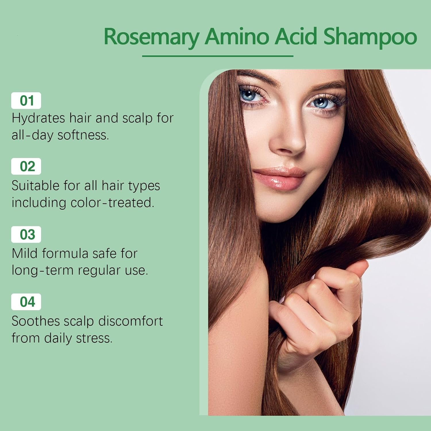 Rosemary Amino Acid Shampoo - 100ML Hydrating and Moisturization Shampoo for All Hair Types, Soothes Scalp & Strengthens Hair Strands Resilience,Mild and Gentle,Safe for Color-Treated (3PCS) image number 6