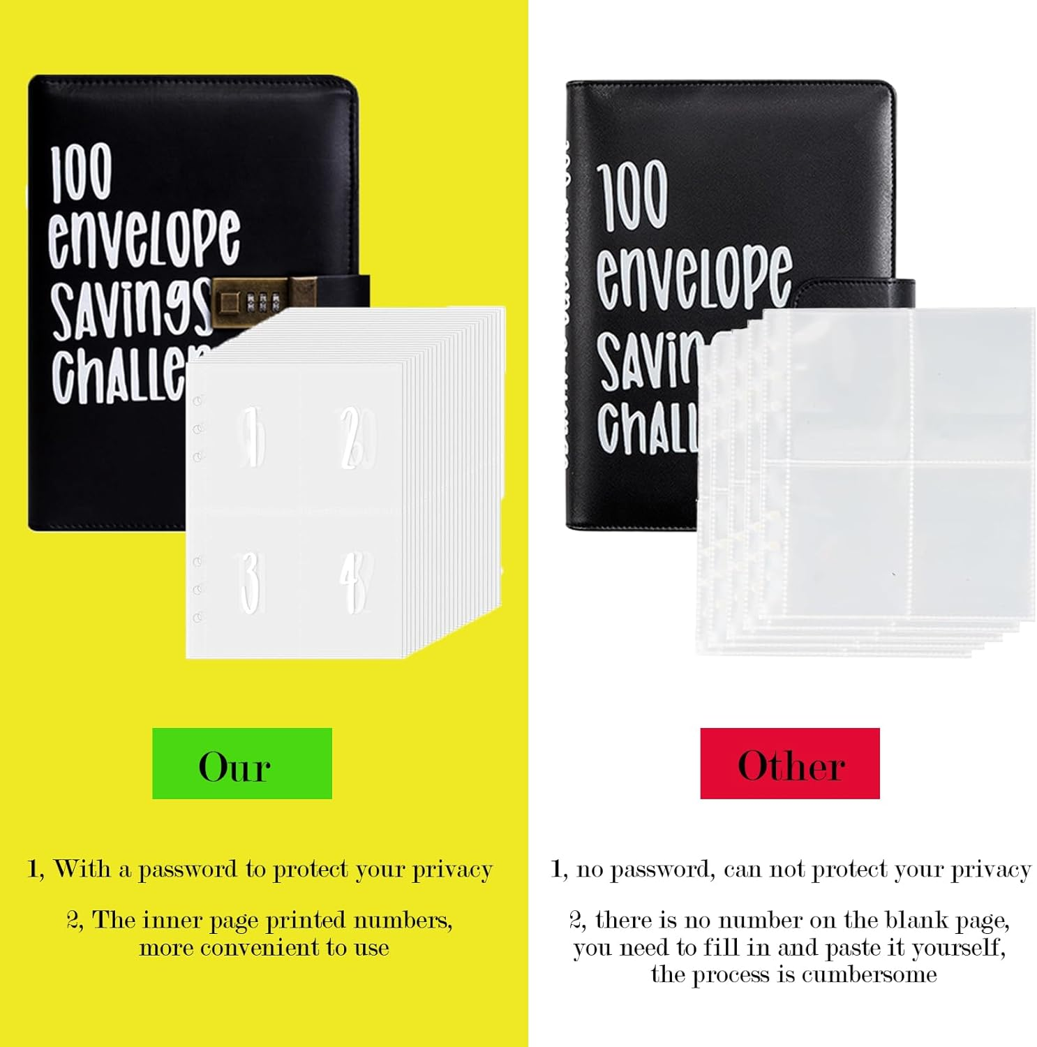 Money Saving Binder,100 Envelope Challenge Binder with Combination Lock,Easy Savings Privacy Protected Budget Binders image number 5