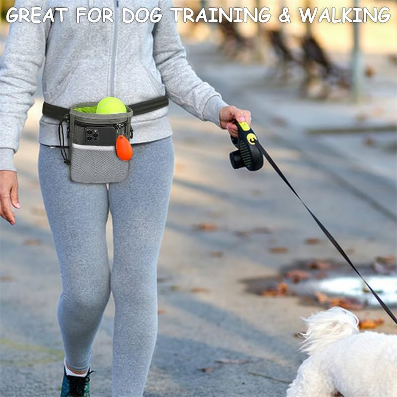 TRIPOLACO Dog Treat Pouch, Versatile Treat Pouches for Pet Training Easily Holds 2 Cups Kibble, Toys, Phone & Keys, Dog Treat Bags Training Pouch Built-In Poop Bag Dispenser for Walking, Gray - Black image number 3