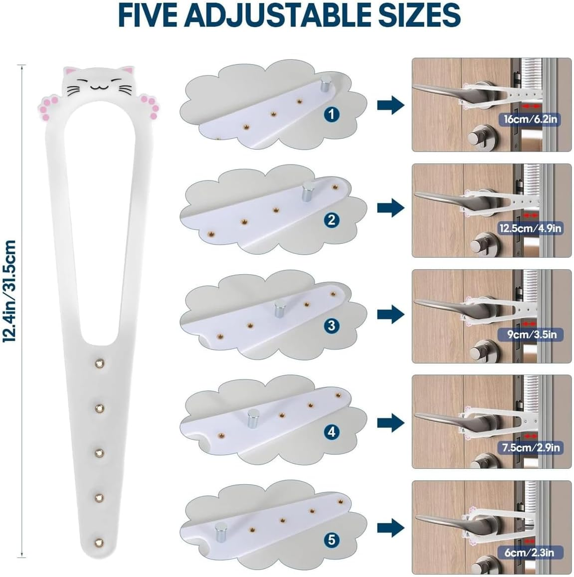 2 PCS Adjustable Pet Door Latch, Room Door Lock to Prevent Dogs from Entering, Easy Installation Cat Door Stopper with Elastic Strap, Allows Cats Free Access, Durable and Damage-Free Design - Black-2Pcs image number 3