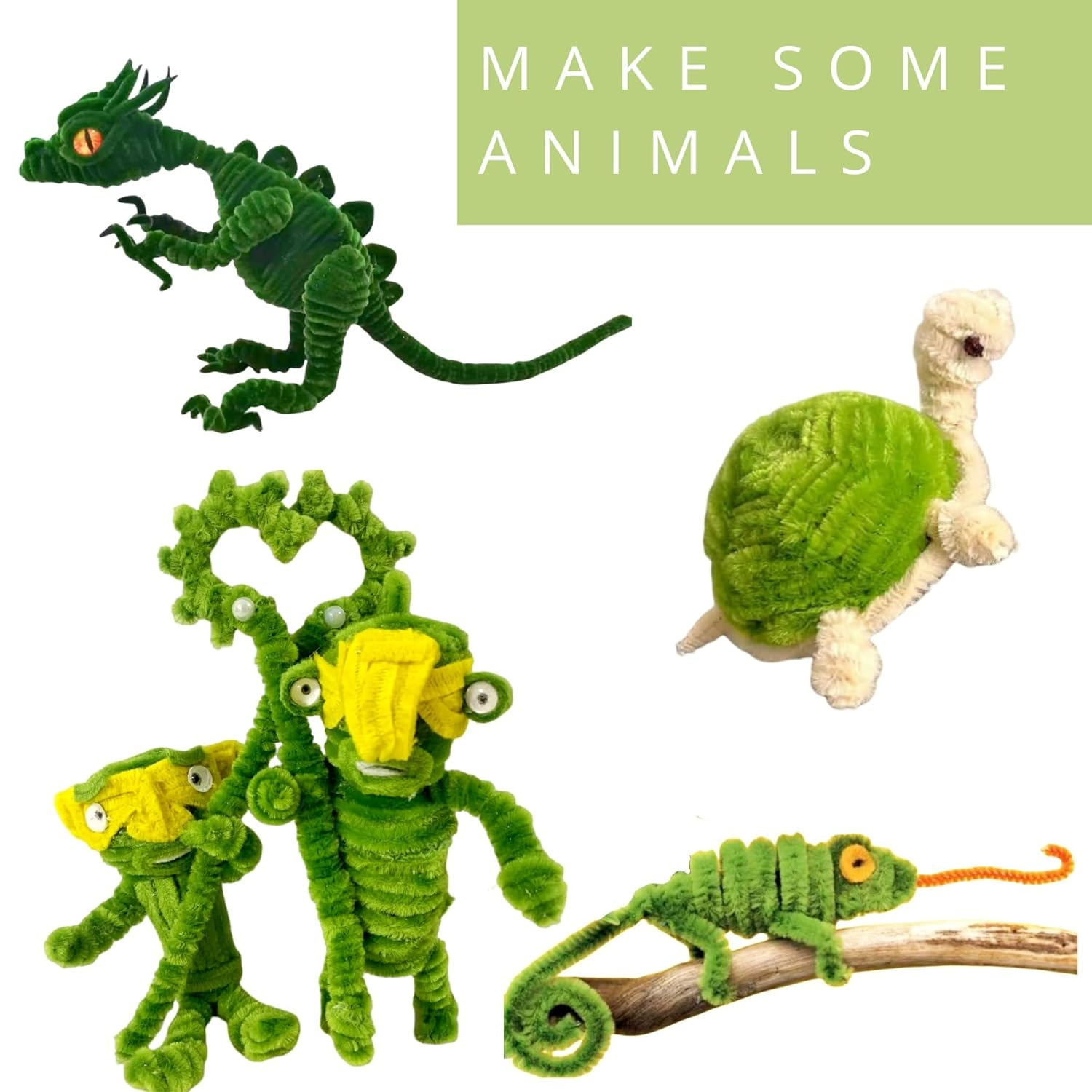 200 Pcs Green Pipe Cleaners(Dark & Light) and 15 Green Foral Wires,2 Gardening Tapes,Hot Glue Stick,Pipe Cleaners for Crafts,Flower Making Kit,Pipe Cleaner Flowers image number 3