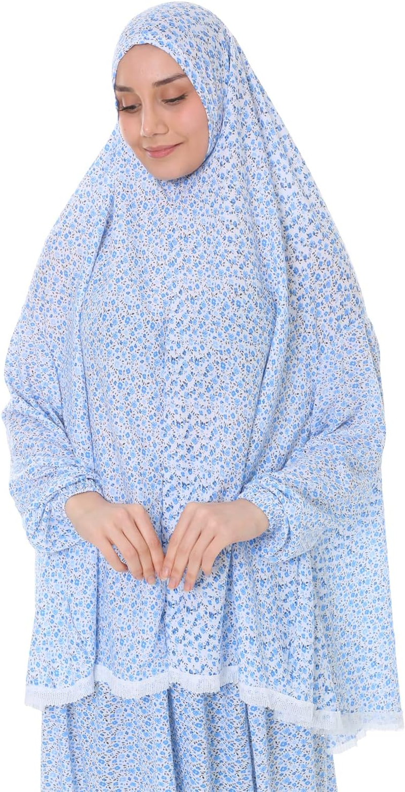 Elanesa Islamic Dress for Women Prayer Clothes for Muslim Women 2 Piece Set Maxi Skirt with Hijab and Rosary Printed Dress image number 3