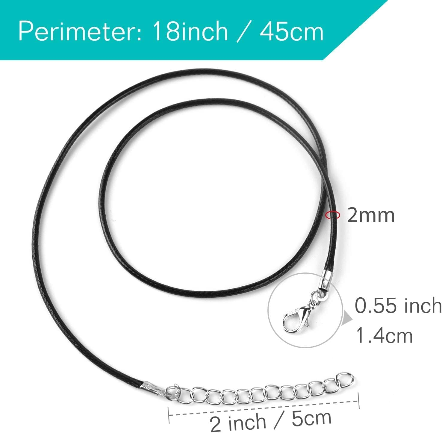 KAPASKI 50 Pcs Waxed Necklace Cord Black Necklace String with 2Mm Clasp Bulk for Necklace Bracelet Jewelry Making Accessories image number 5