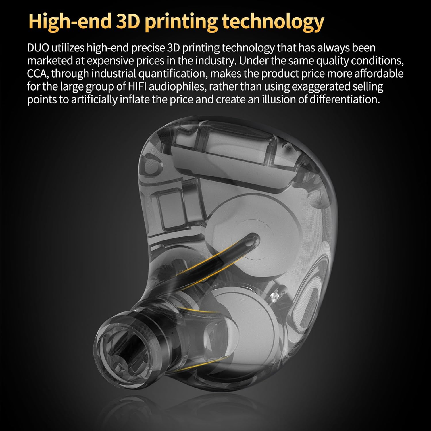 Hifi Kingdom CCA Duo 2DD (7Mm+7Mm Dynamic Driver Combination Hifi Ear Monitor (Black No Mic) image number 5