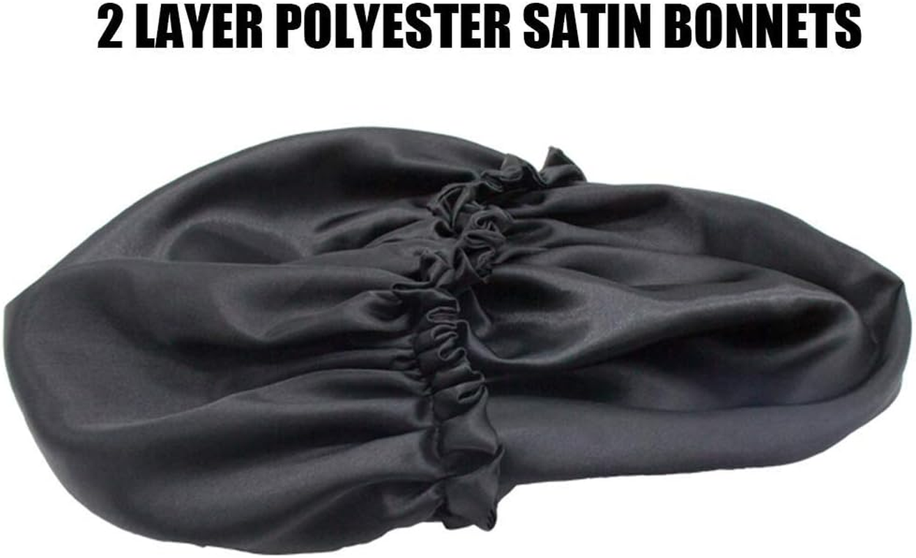 Dehman Handmade Fully Reversible Luxuries Pure Satin Hair Bonnet Satin Sleep Cap Safe for All Hair Types - Most Beneficial Hair Care Product Available 2020 (BLACK) image number 2
