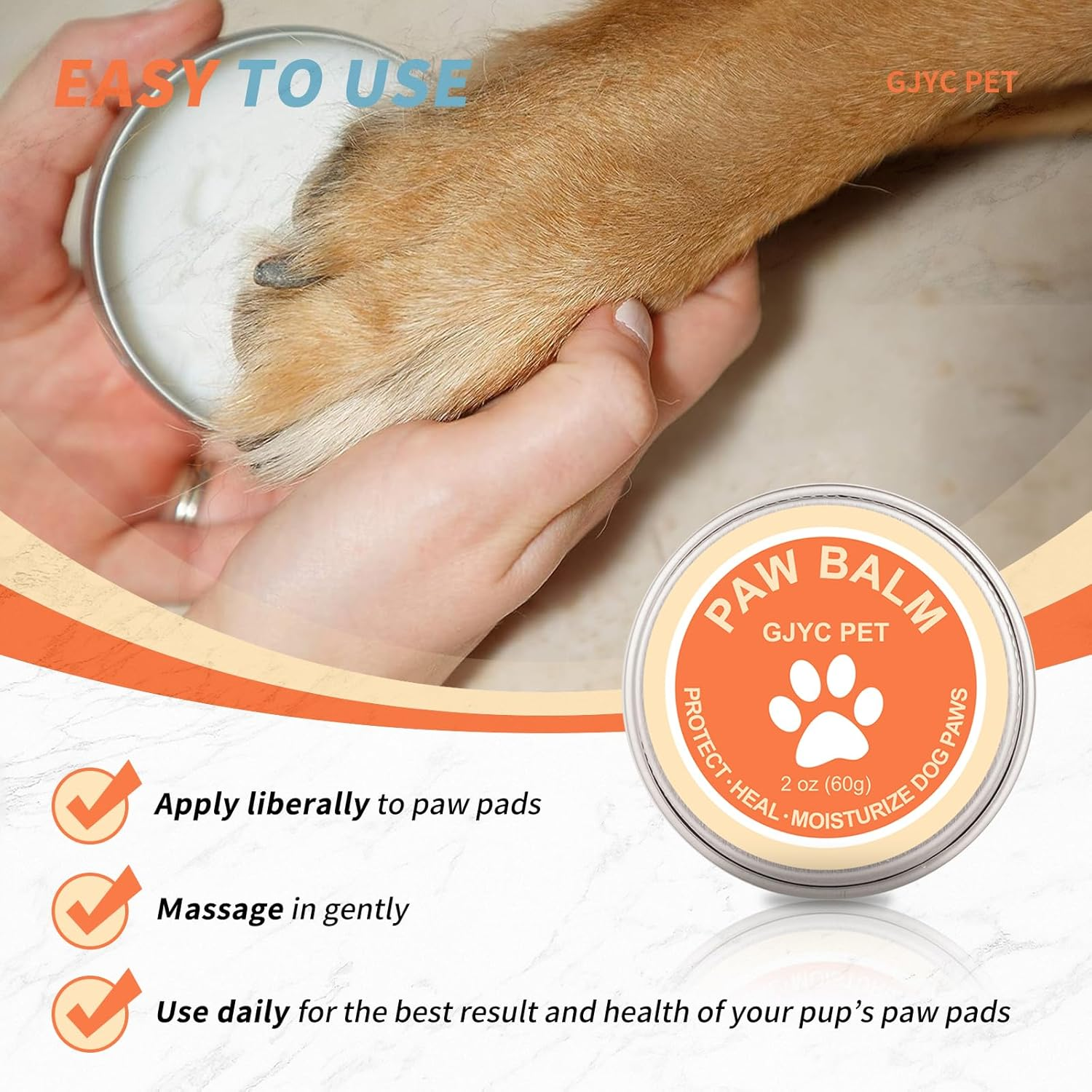 2 Oz (60G) Natural Dog Paw Balm - Organic Lickable Moisturizing Cream for Paws, Snout & Elbows | Heals Dry, Cracked Skin | Vitamin E & Food-Grade Ingredients image number 4