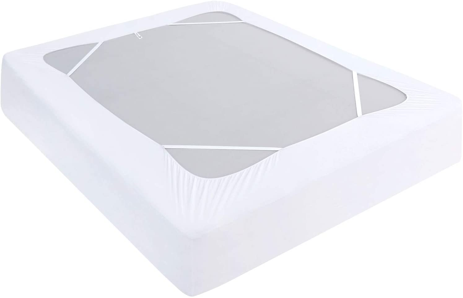 Box Spring Cover Queen Size, Elastic Fabric Wrap around 4 Sides Bed Skirt, Sleek Alternative for Bed Skirts for Hotel/Home, Fits Box Springs up to 13&rdquo;, White image number 4
