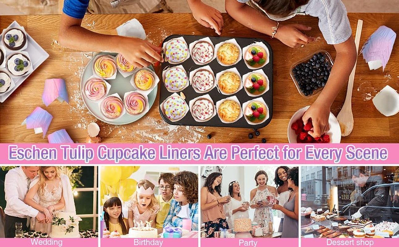100-Piece Tulip Cupcake Liners | Greaseproof Muffin Cups for Baking Cakes, Weddings, Birthdays, Parties image number 3
