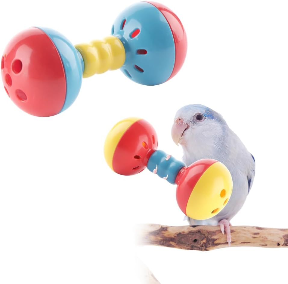 DQITJ 2 Pcs Bird Barbell Dumbell Foot Toy, Enrichment Rattles Bells Foot Toy for Small Bird Parrot Parakeet Cockatiel Conure Love Birds image number 5