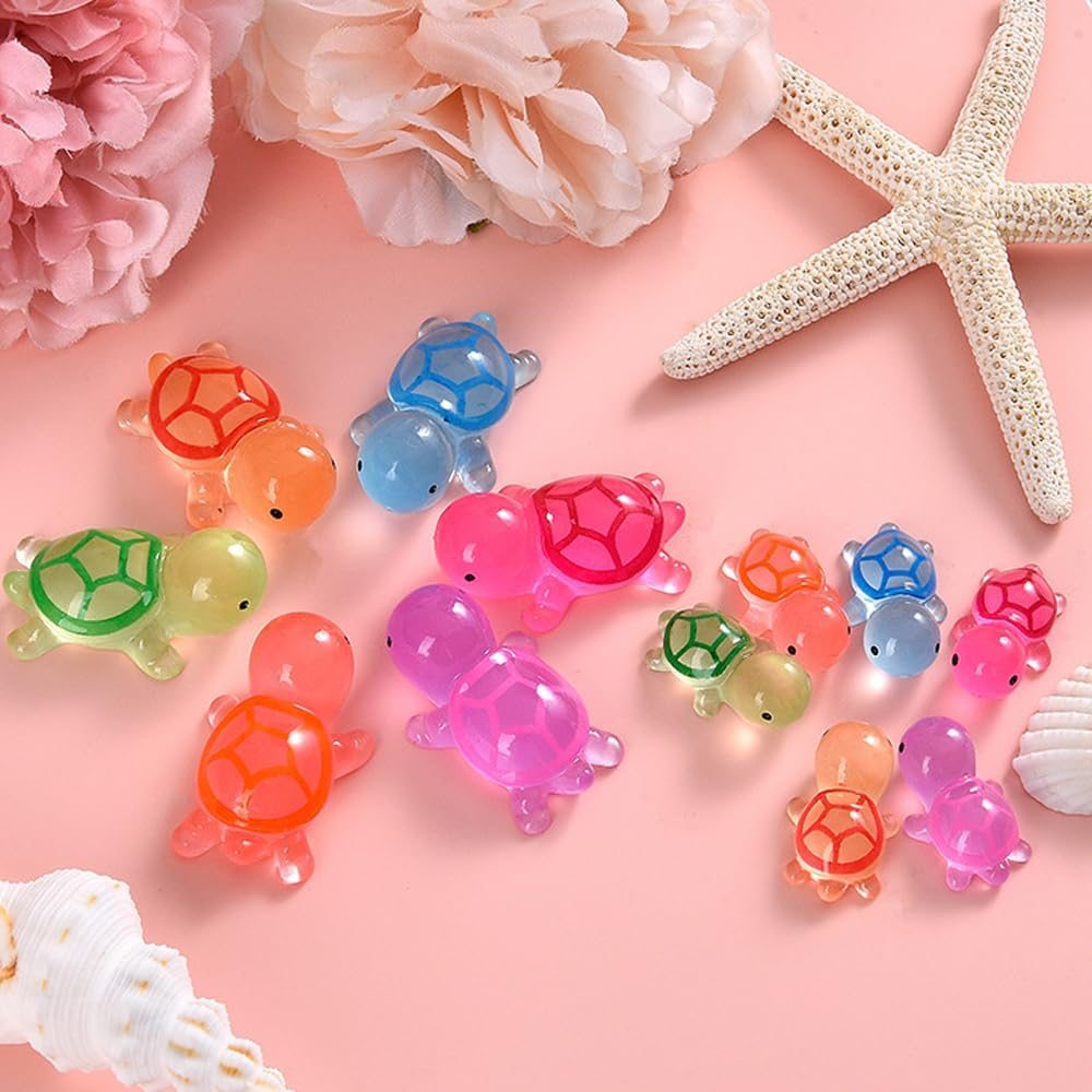 60 Pcs Miniature Sea Turtle Figurines,Luminous Mini Turtles Figurines Glow,Multicolor Mini Resin Turtle Figure Glow in the Dark,Miniature Plastic Turtles Figures for Craft, Garden Decor,(6 Colors) image number 6