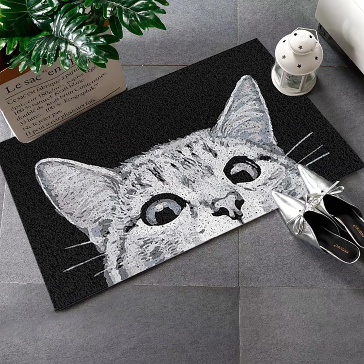 Cat Front Door Mat Outdoor Mud Absorbent, 45&times;75Cm Welcome Mat for Indoor & Outdoor, Doormat Entrance Mat Rug outside Patio/Inside Entry Way, Anti-Slip Mats Rubber Backing, Durable & Washable (B) image number 1