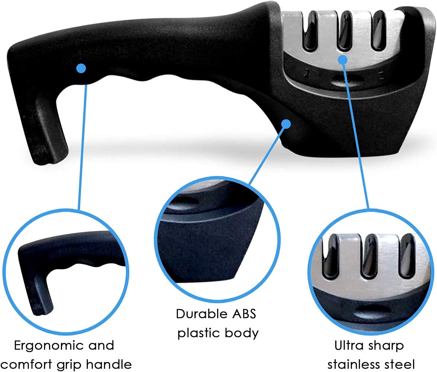 DIRECT from FACTORY Kitchen Knife Sharpener &ndash; Professional 3-Stage Knives Sharpening System for Straight & Serrated Knives, 304 Stainless Steel Manual Machine with Non Skid Base & Ergonomic ABS Handle image number 6