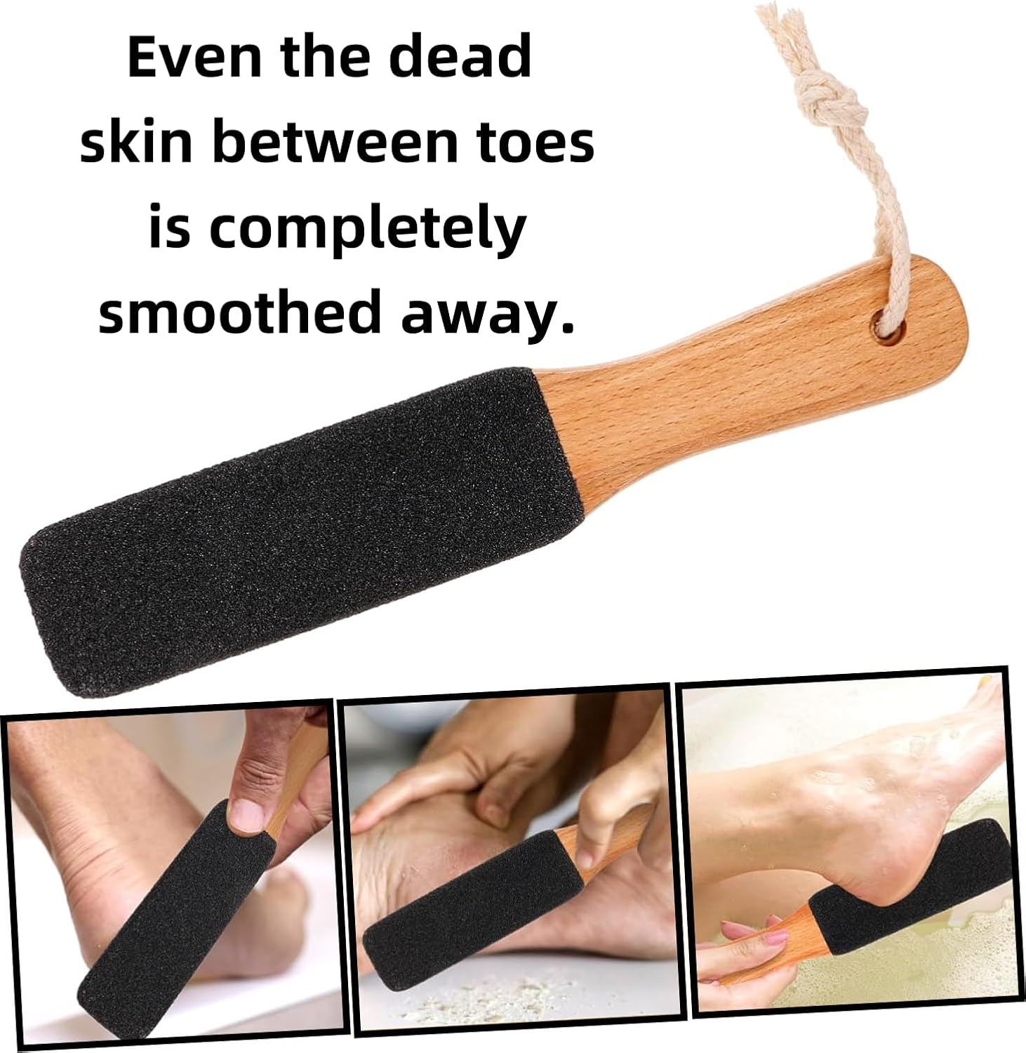 Luojinluoda Foot Pumice Stone Pedicure File (1 Pc) - Pumice Stone for Feet with Ergonomic Wooden Handle, Foot File & Heel Scraper for Smoother Feet and Hands, Heel Sander and Dead Skin Scraper (Black) image number 4