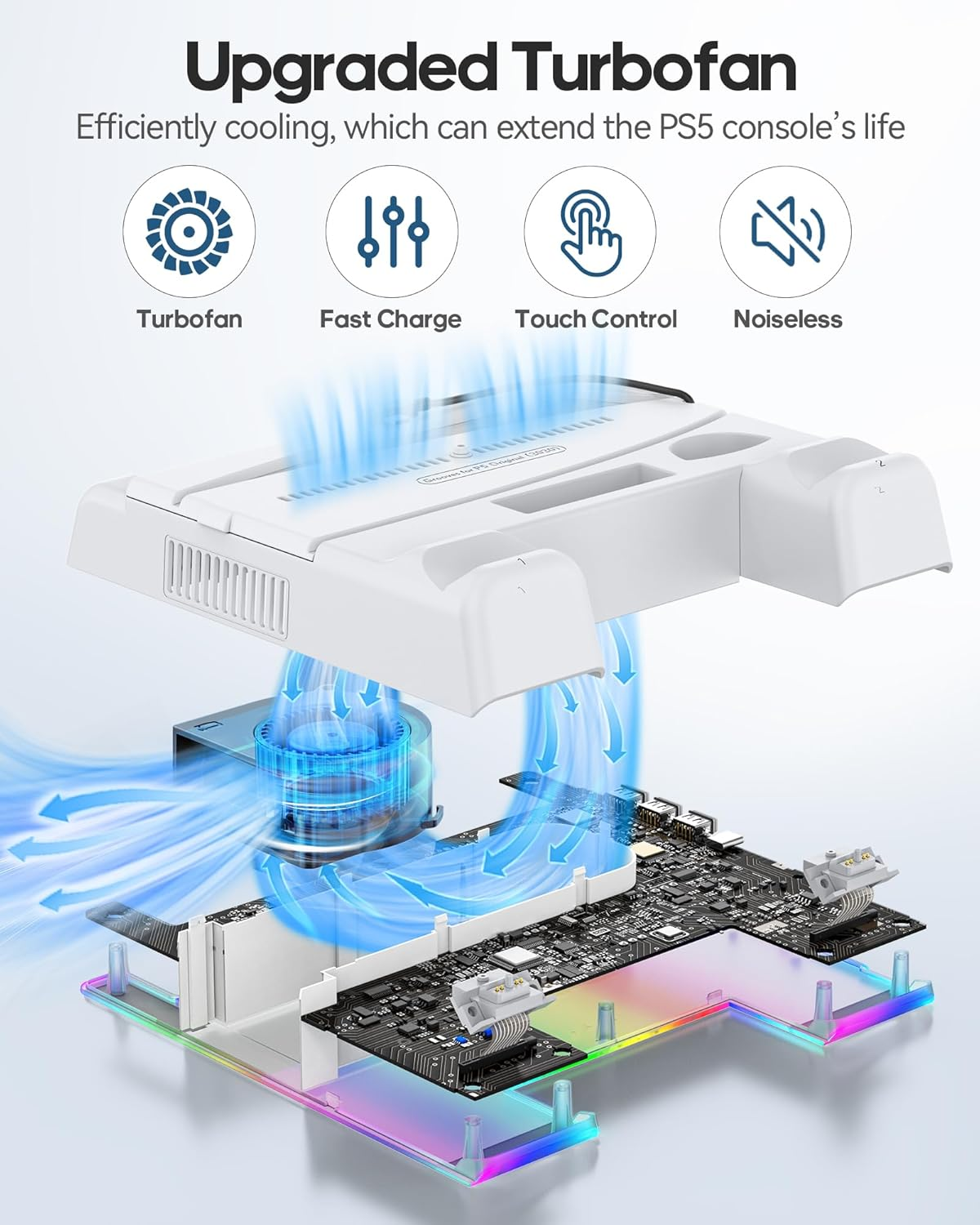 Kytok Ps5/Slim/Pro Cooling Stand with PS 5 Controller Charger for Playstation 5 Console, PS5 Stand with 3 Levels Cooling Fan, Vertical Station with Headset Holder image number 2