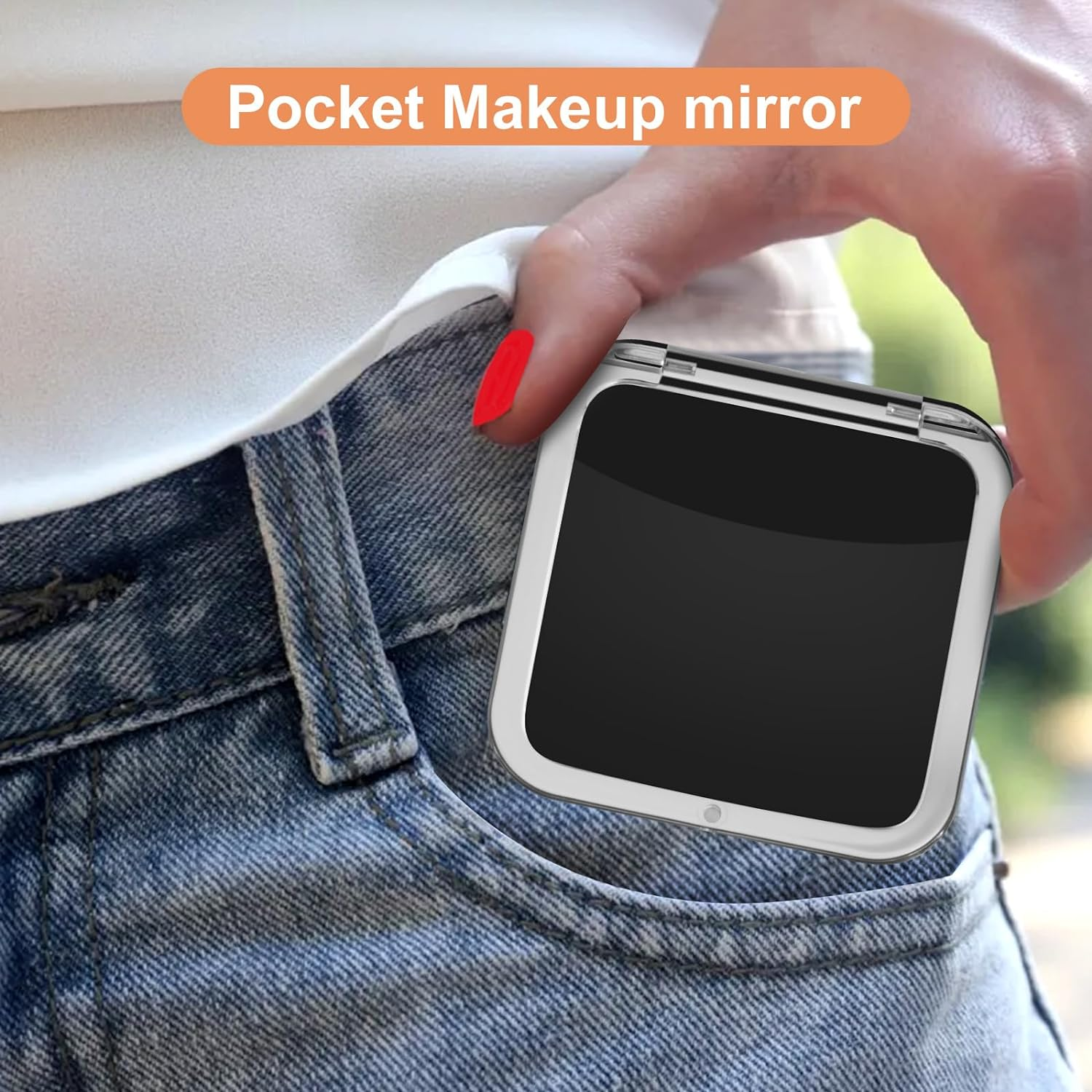 SANTOO Compact 15X Magnifying Makeup Mirror for Travel, Small Pocket Mirror-Handheld, Foldable & Portable 2-Sided with 15X Magnifying and 1X Mirror for Purses - Square 3.3 X 3.3 Inch (Black) - White image number 7