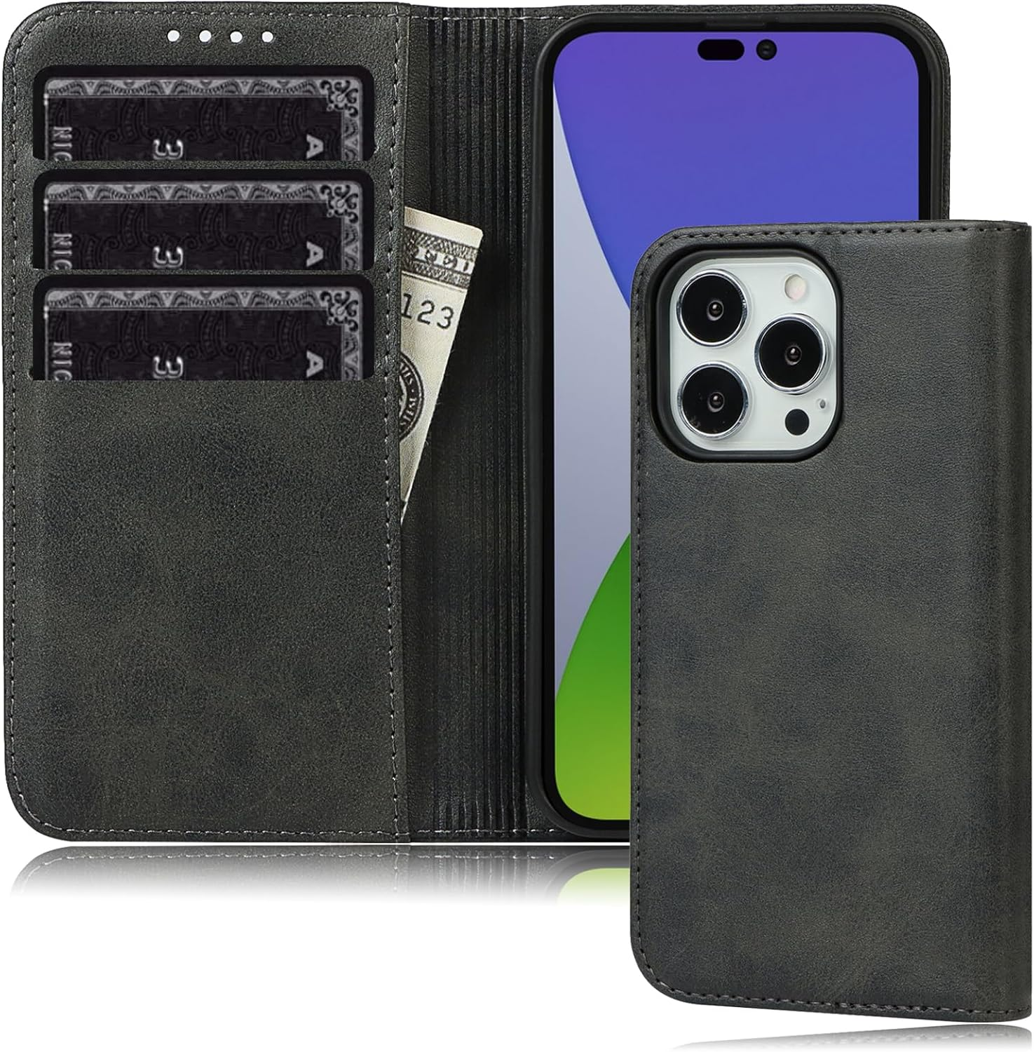 Iphone 15 Pro Max Wallet Case FROLAN Premium PU Leather with Credit Card Holder Slot Flip Drop Protection Shockproof Cover 6.7 Inch(Black) image number 1