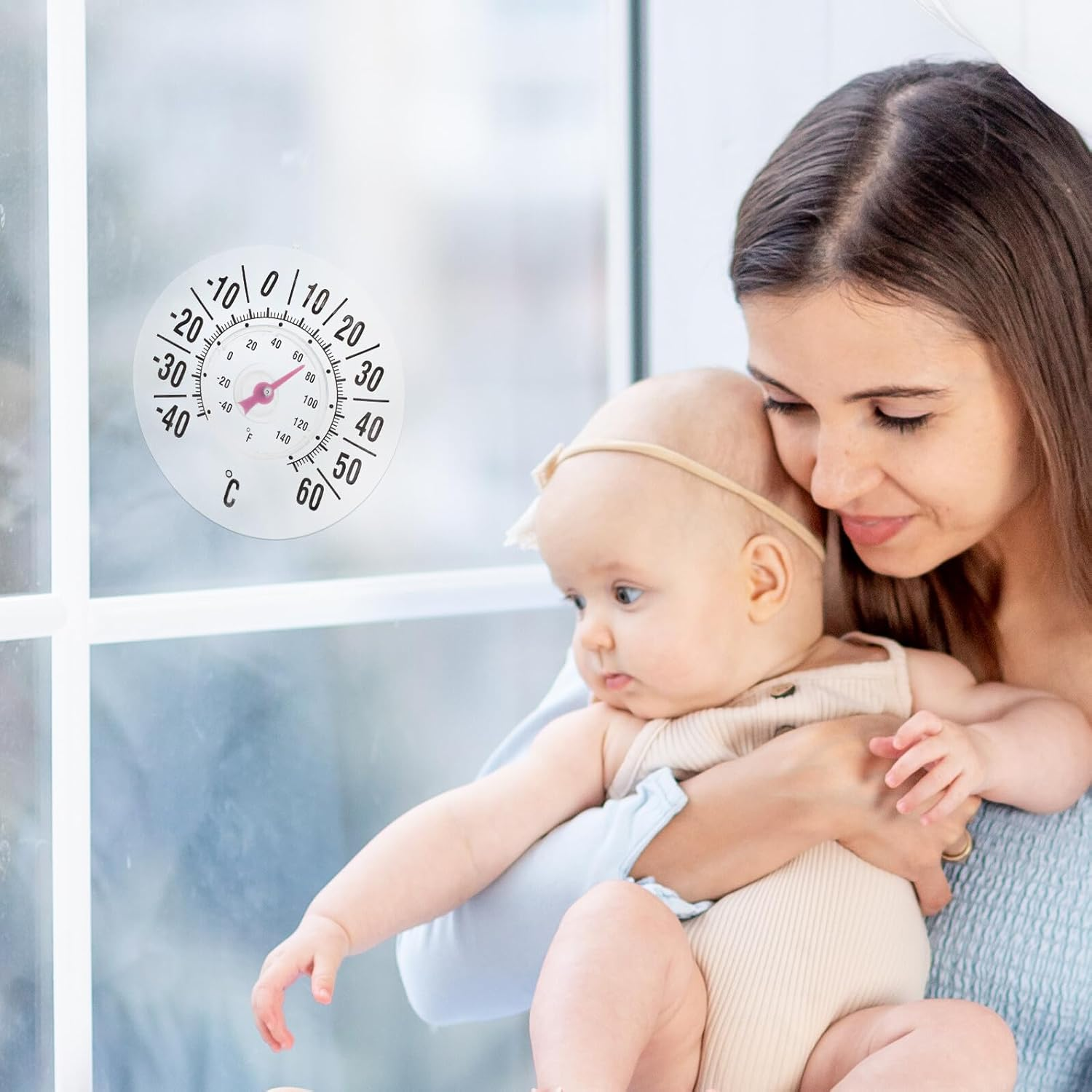 High-Precision Window Thermometer with Suction Cup for Indoor and Outdoor Use Analog Temperature Gauge for Nursery Living Garden and Patio Space-Saving Window-Mounted Thermometer image number 2