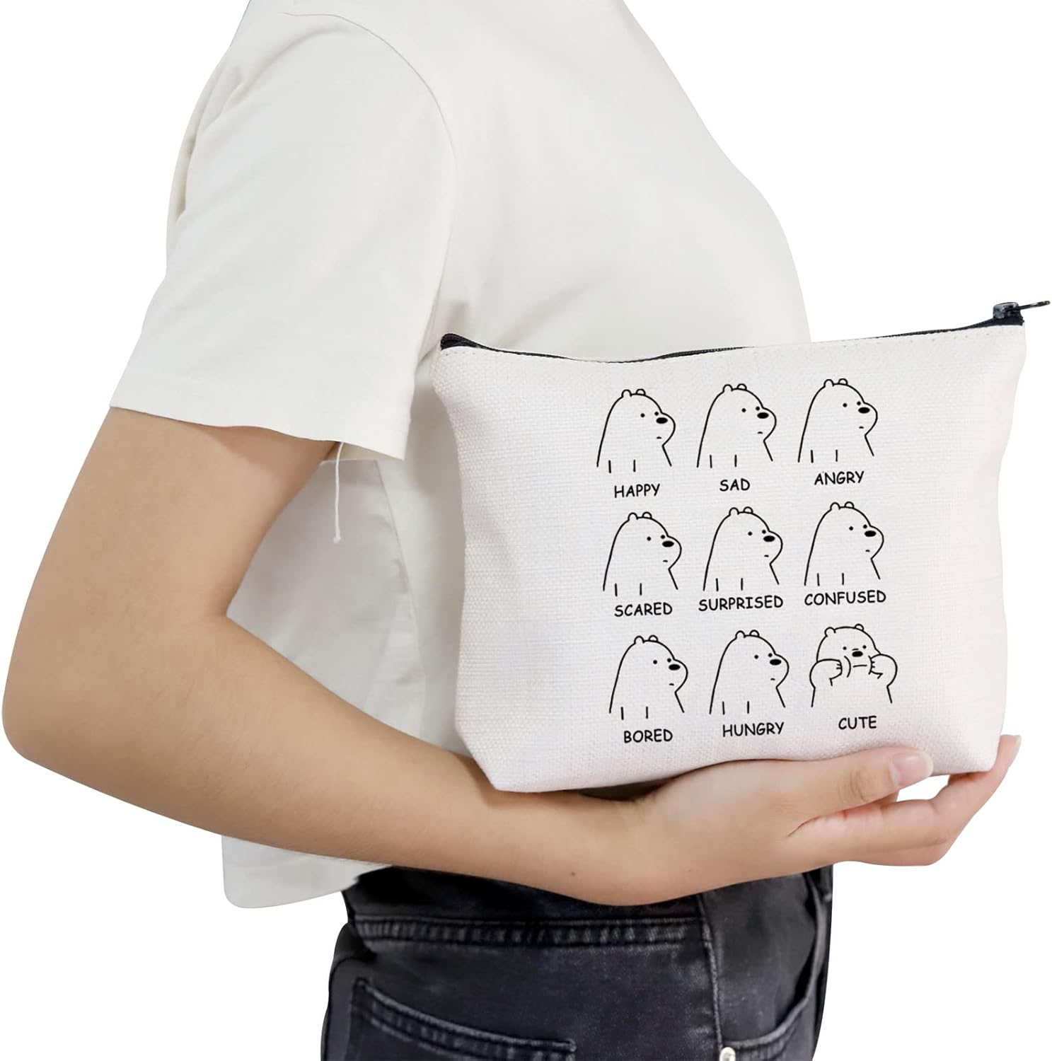 POFULL Ice Bear Moods Gift Bare Bears Lover Gift Animal Bear Cosmetic Bag Polar Bear Gift, HAPPY SAD ANGRY Bag image number 6