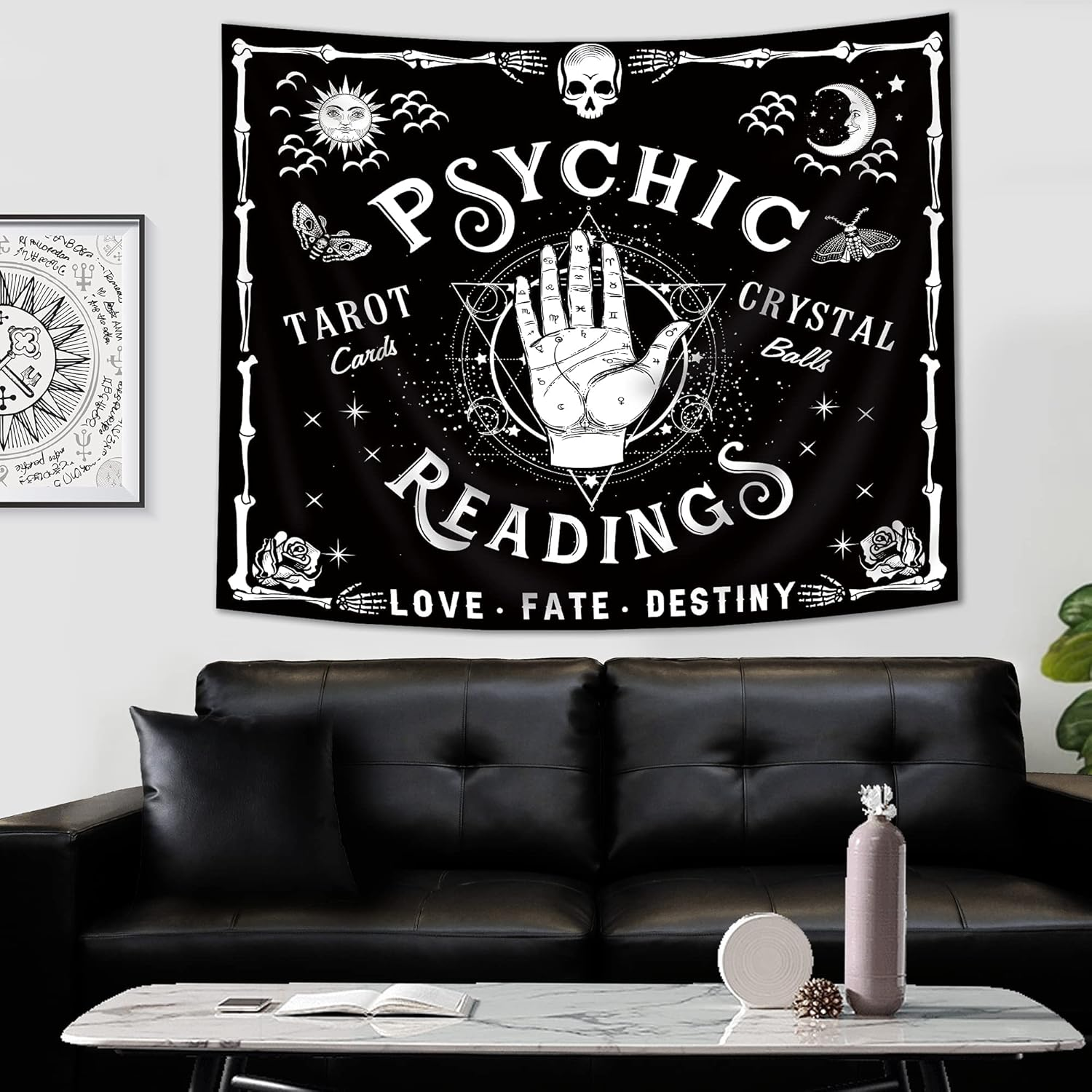 Homewelle Tarot Psychic Reading Hands Tapestry Goth Spooky Gothic Wall Art Decor 59Wx51L Inch Ouija Palm Palmistry Witch Unique Whimsy Cool Hippy Mysterious Whimsy Edgy Wall Hanging Room Fabric