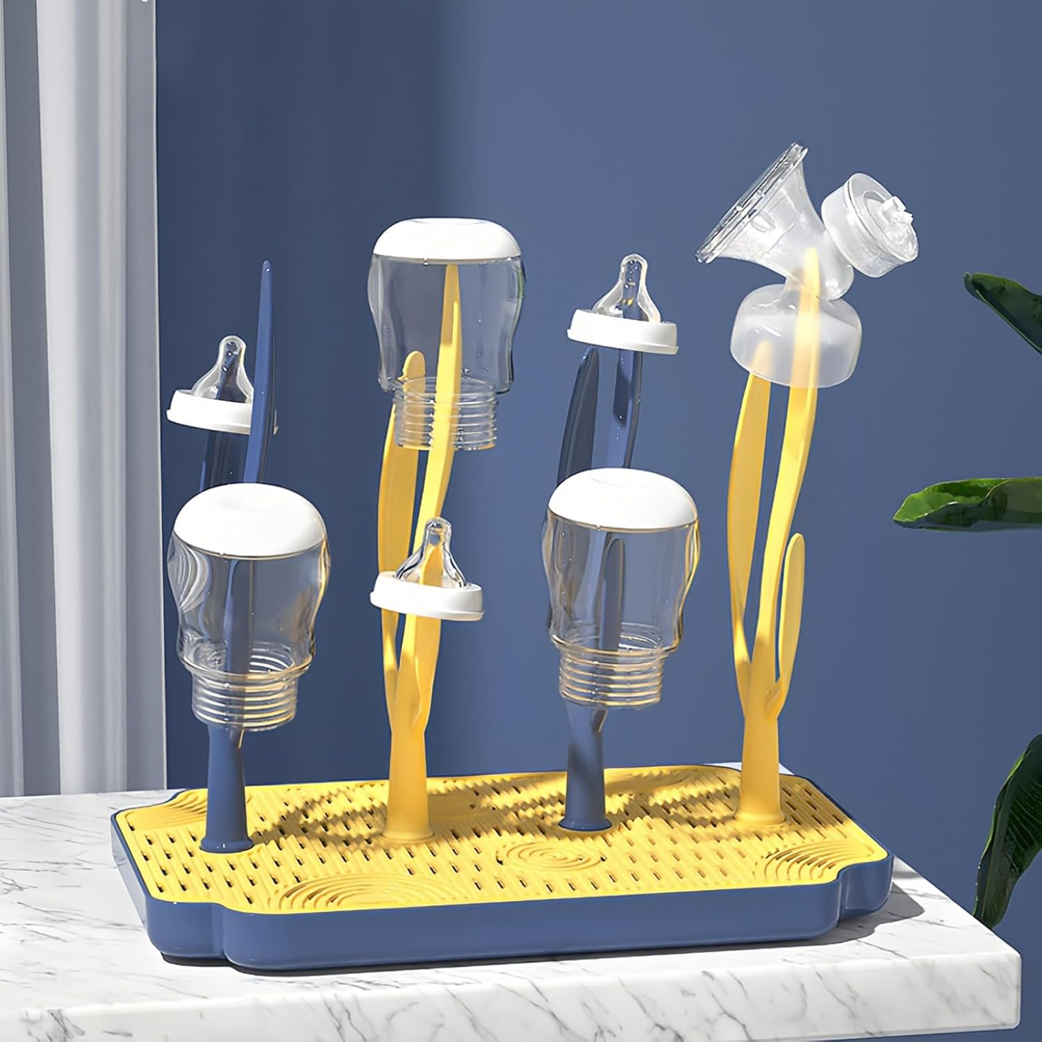 Baby Bottle Drying Rack, Vertical Bottle Dryer Holder with Detachable Design, ABS Material, Space-Saving & Fast Drying for Baby Bottles, Pacifiers, and Accessories (Blue)