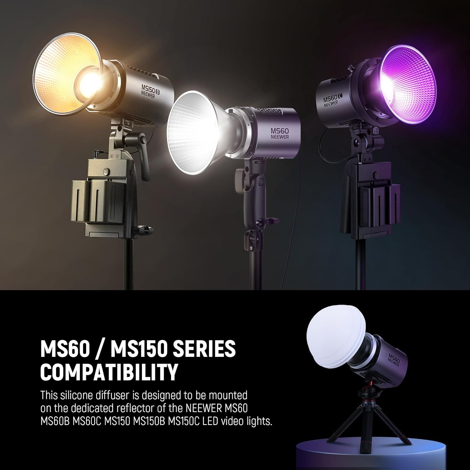 NEEWER COB Light Diffuser for MS60/150 Reflector, Silicone Diffuser, Soft Lighting Accessory for Dedicated Reflector of NEEWER MS60 MS60B MS60C MS150 MS150B MS150C LED Video Lights, CRS8 image number 5