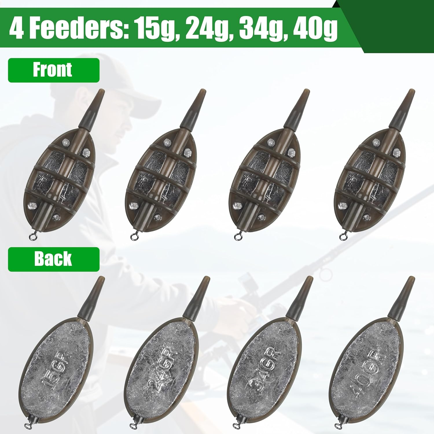 OROOTL Fishing Inline Method Feeder Set, 15G-60G Inline Flat Method Feeder with Quick Release Moulds, Mould Set Carp Fishing Accessories for Bait Holder image number 6