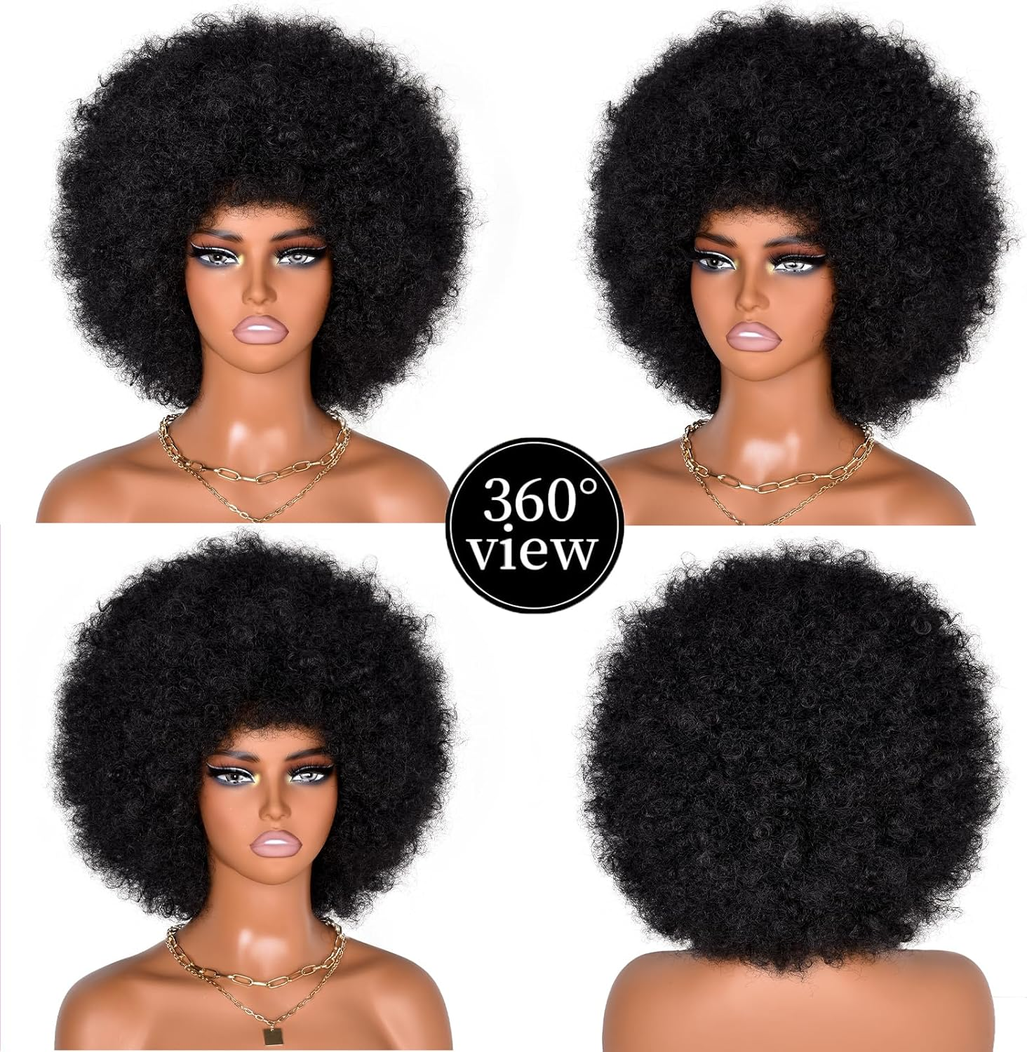 ISAMY 70'S Afro Wigs for Black Women Short Curly Afro Kinky Wig Bouncy Huge Fluffy Puff Wigs Premium Synthetic for Cosplay and Daily (Black) image number 6