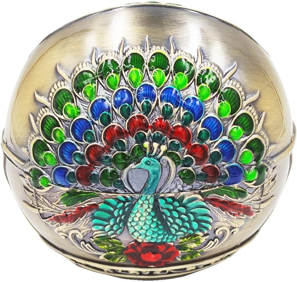 Hourwof Smokeless Ashtray with Lid - Peacock Windproof for Outdoor Patio Balcony, Metal Cigarettes for Home Office Tabletop Decor - Birthday Housewarming Gift, Bronze image number 4