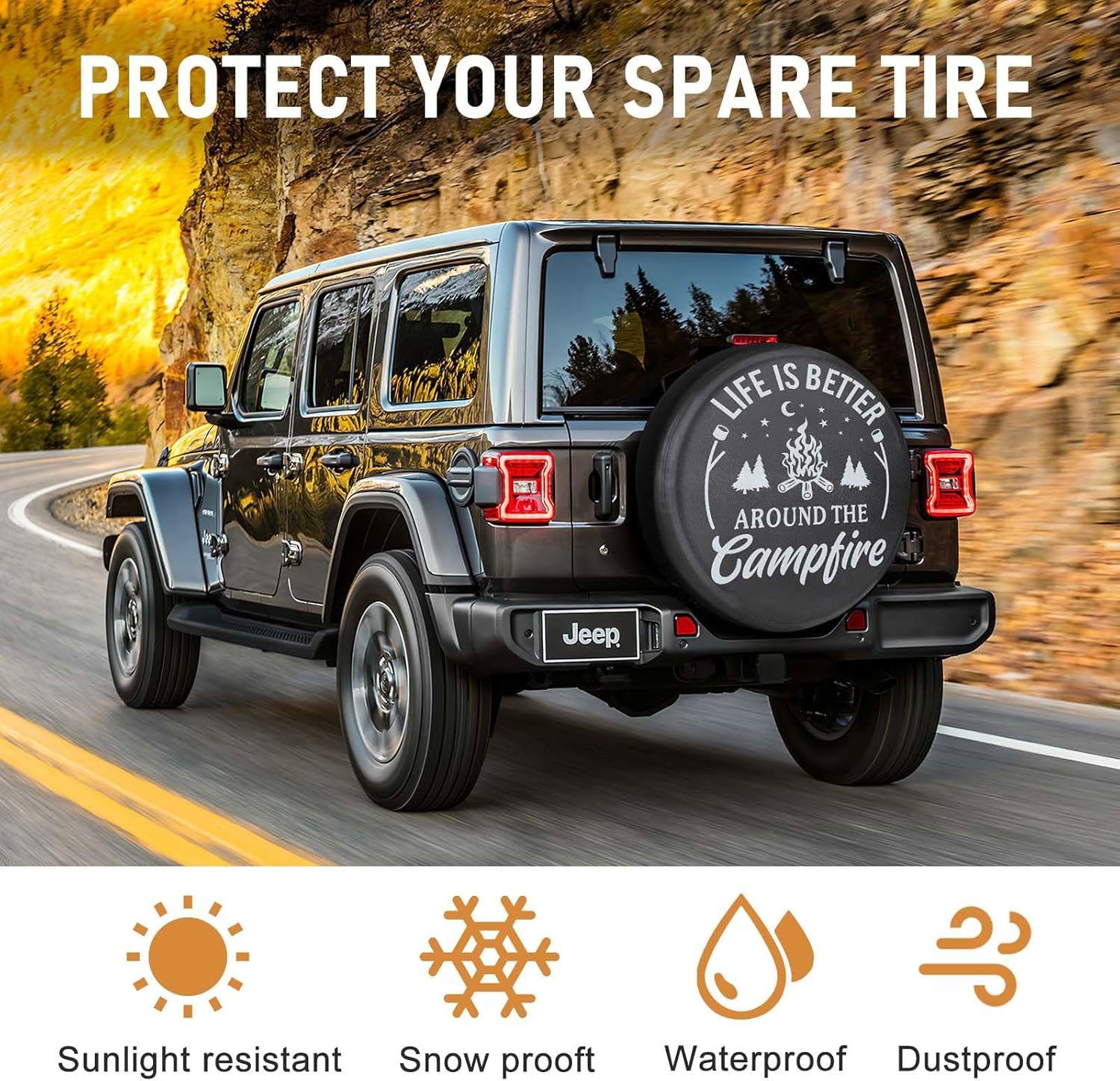 Spare Tire Cover for RV Trailer PVC Leather Spare Wheel Cover with Life Is Better for RV Trailer, Jeep, Truck, SUV 16" (Fit for Diameter 29.92-31.1Inch) image number 2