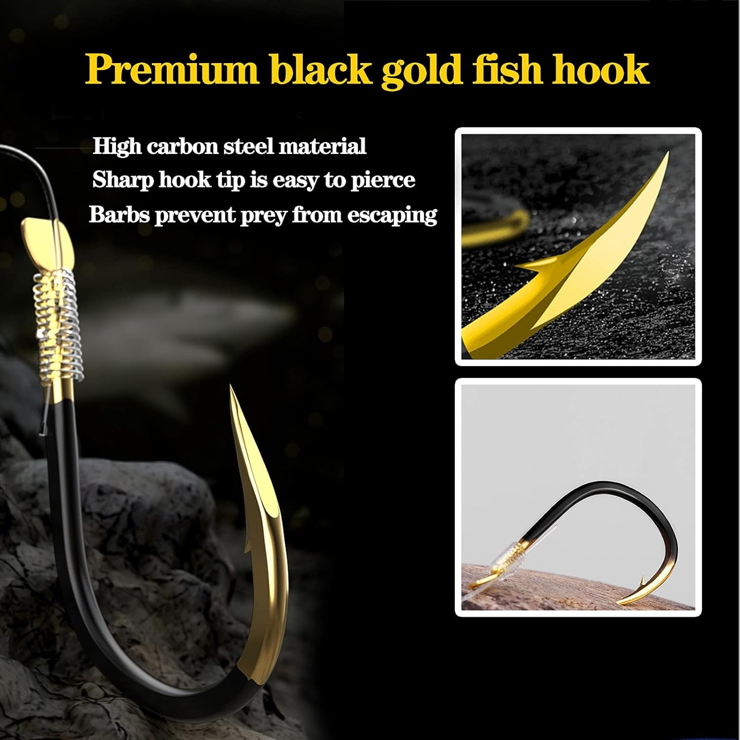 LNOJENR Fishing Hooks with Line, Strong Sharp Double Hook Rigs with Barbs, Pre Tied Fish Hooks Already Tied‑In Fishing Wire/Leader, Black Gold Fish Hook for Freshwater/Seawater (20 PCS), Medium, D10 image number 2