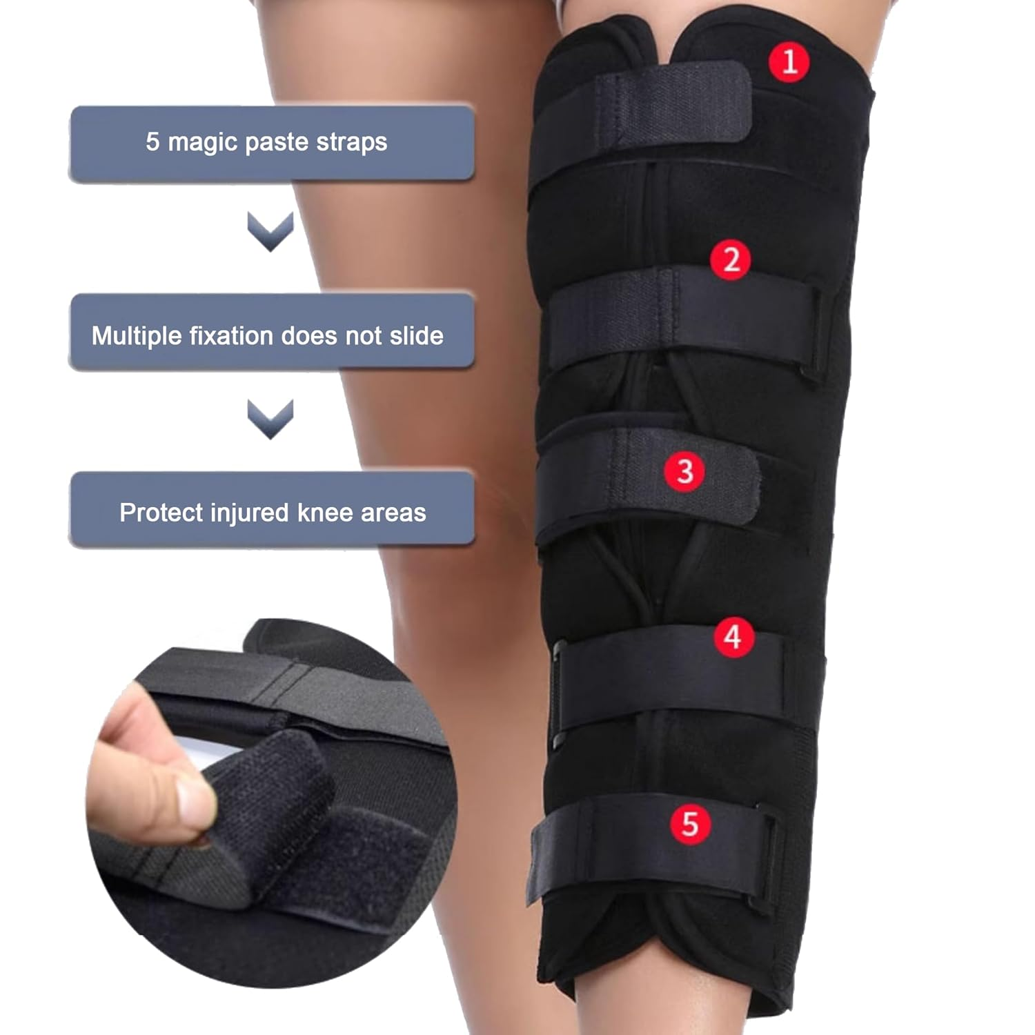 Tri-Panel Knee Immobilizer Full Leg Support Brace, Adjustable Knee Splint for Post-Surgery Recovery, Fracture, ACL and MCL Injuries Straight Leg Brace for Women and Men (S) image number 5