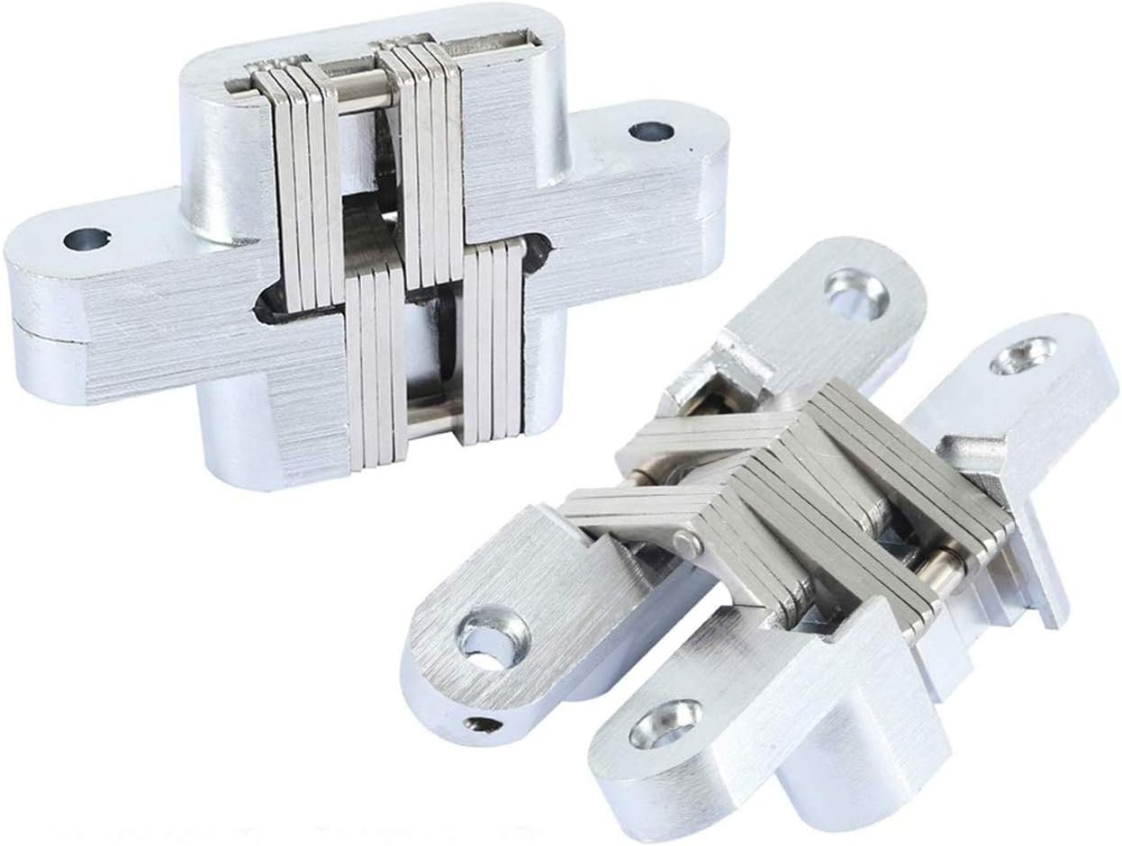 Pair of 3-3/4'' Hidden Gate Hinge Stainless Steel Invisible Door Hinges Concealed Barrel Wooden Box Silver (2Pcs)