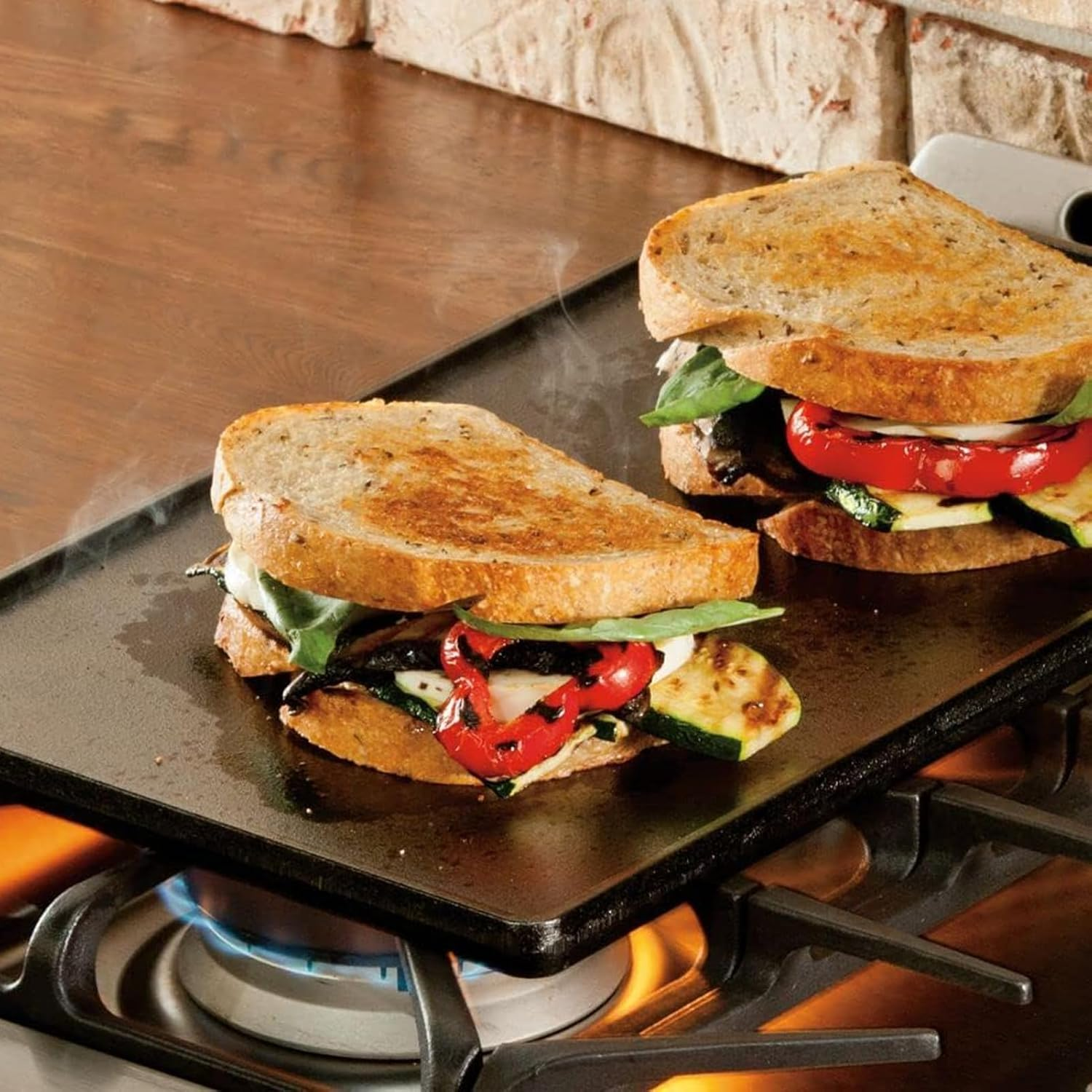 Aping Cast Iron Griddle, Nonstick Reversible Griddle Pan with Mitts for Gas Grill, Cast Iron Griddle Plate for Gas Stove Top, Oven, Outdoor Grill or Campfire,16.5'' X 9.5'' image number 6