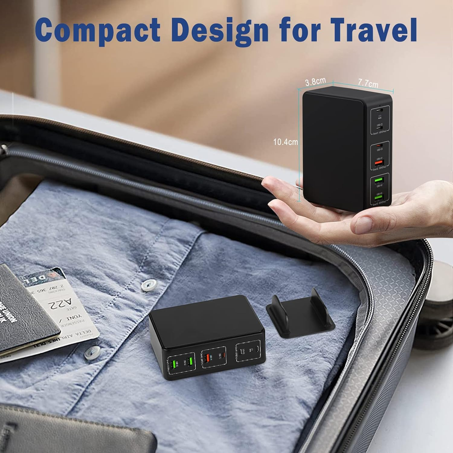 ZHAM USB C Charger, 120W 6-Port Laptop Charging Station Power Adapter with 3 USB C and 3 QC USB A, Portable Multiport PD Fast Charger for Macbook Pro/Air, Ipad, Iphone 15/14/13/12, Galaxy S23/S22