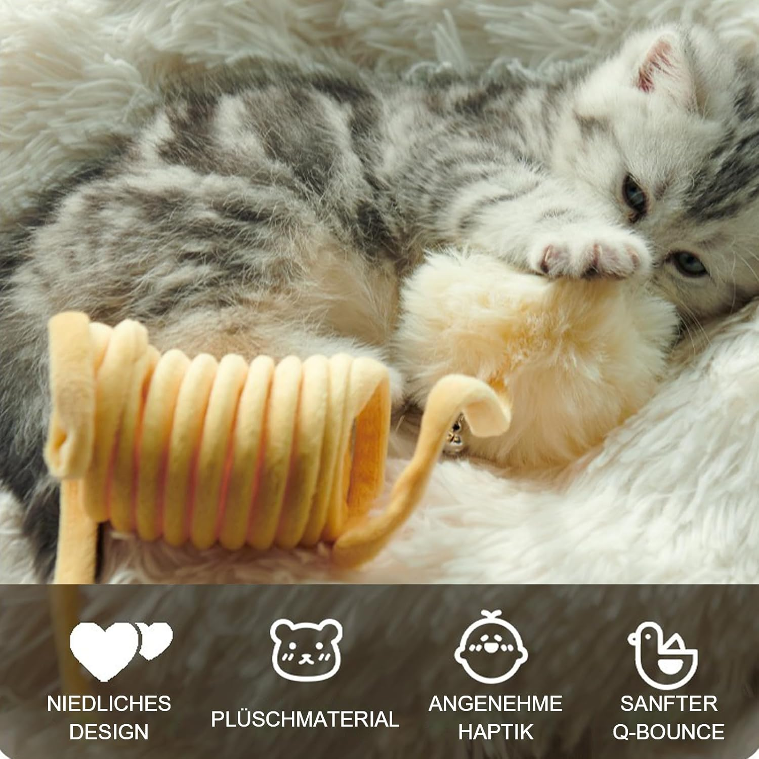 BEE&FLOWER Pack of 3 Cat Spring Toys, Self-Engineering Hanging Stretchy Cat Spring with Bell & Suction Cup, Soft Plush Interactive Cat Toy for Cat Run & Boredom image number 1