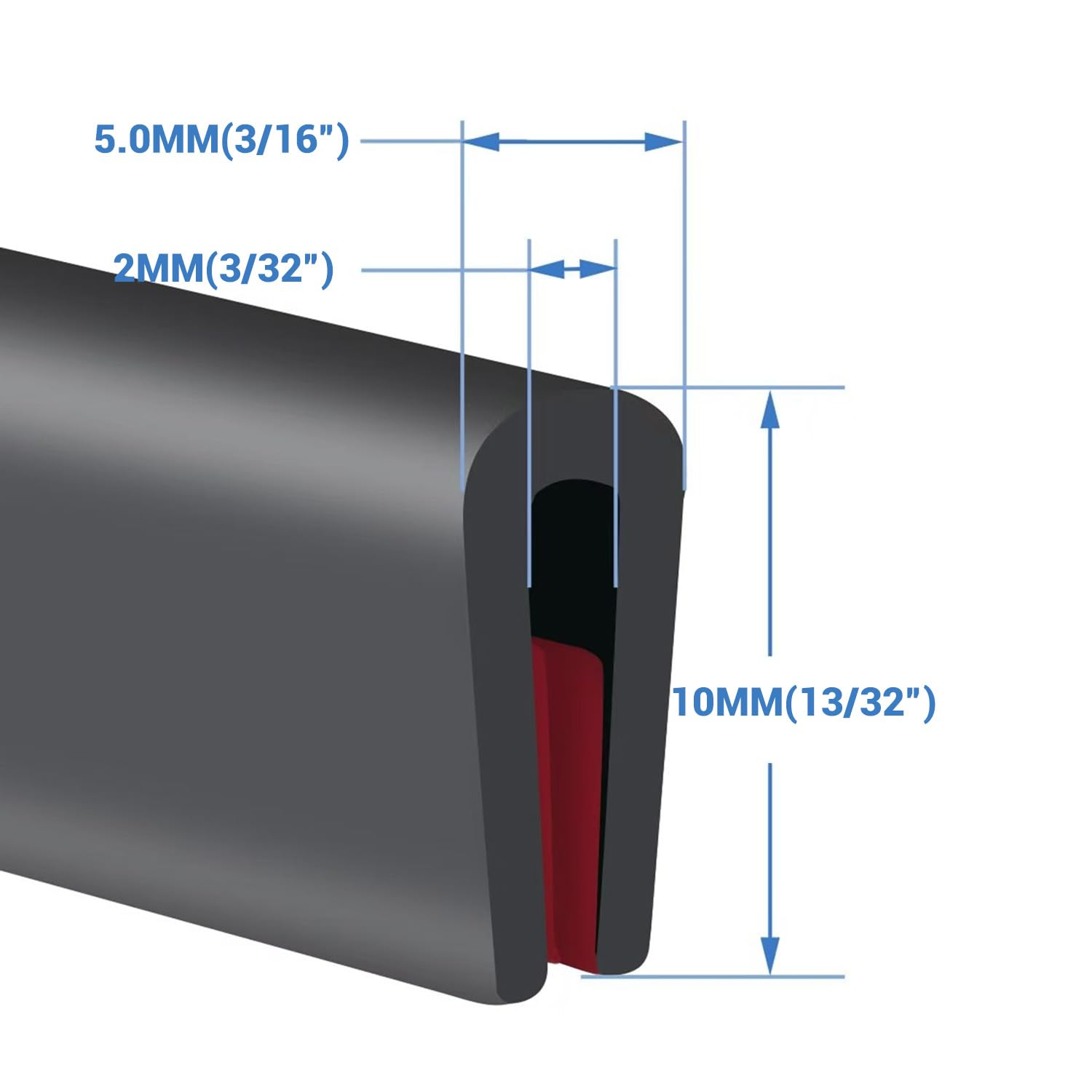 Rubber Edge Trim, Self-Adhesive Rubber Edge Trim, Edge Protector for Sheet Metal, EPDM Material, Fit 3/32"(2Mm), Length 20Ft(6.2M), Black Color, U Channel Edge Trim